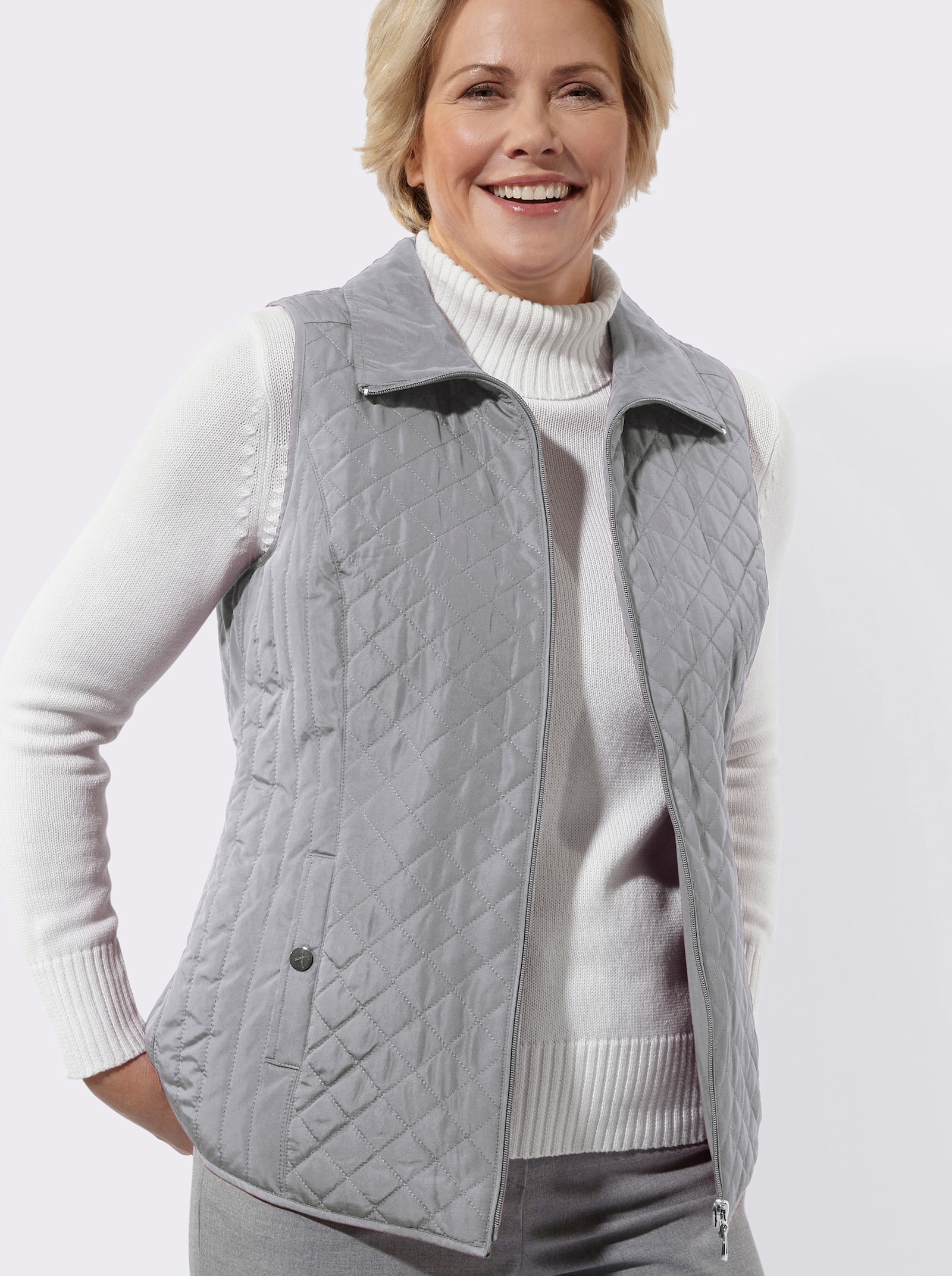 Steppweste mit 2 Taschen - steingrau