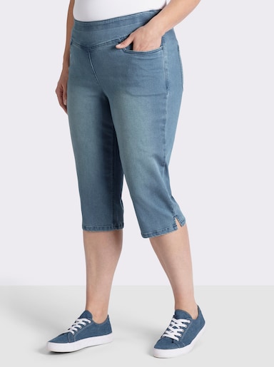 sheego Caprijeans mit breitem Rundumdehnbund - blue-bleached