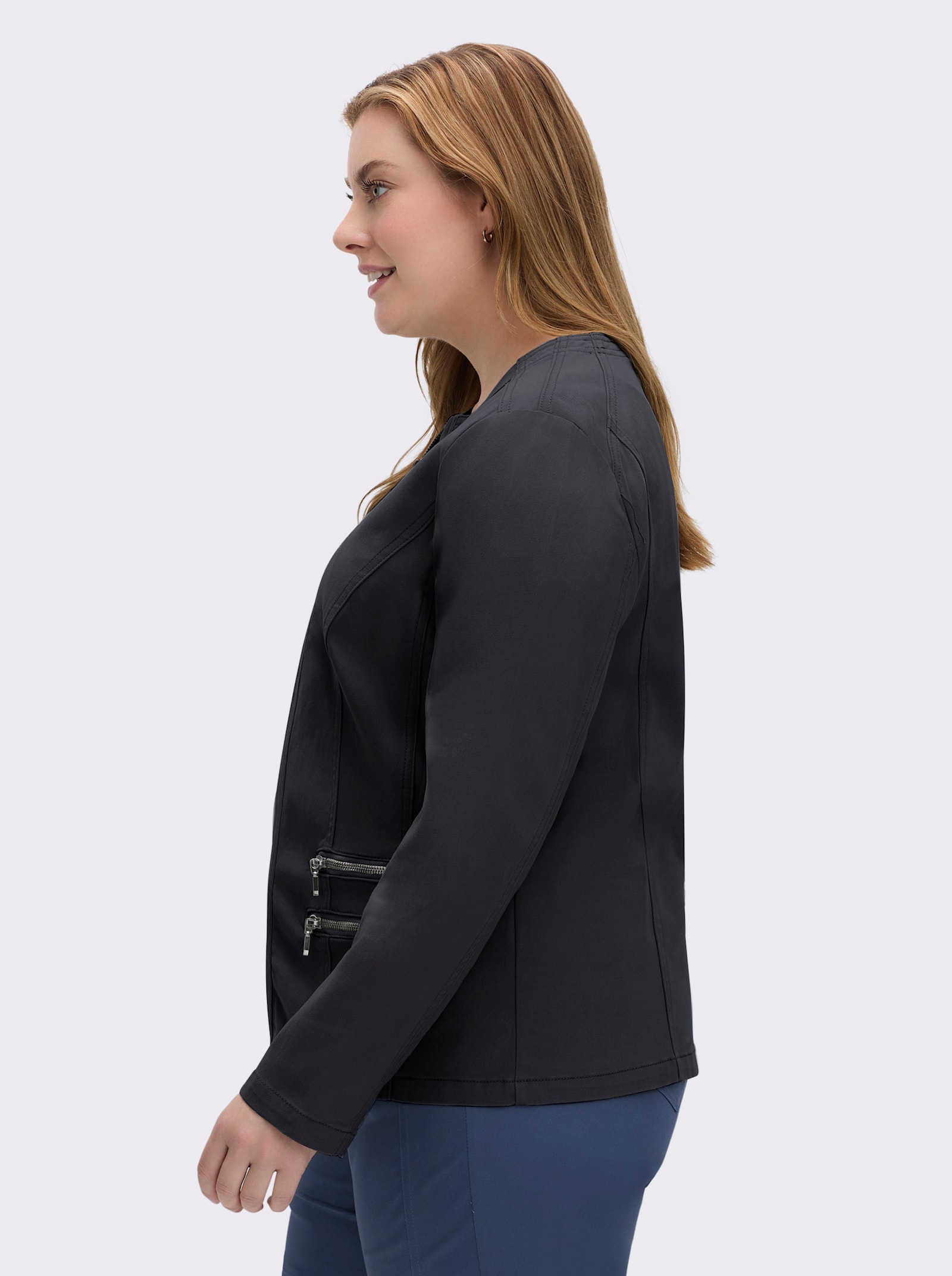 Jeansblazer mit Zier-Reißverschlüssen - schwarz