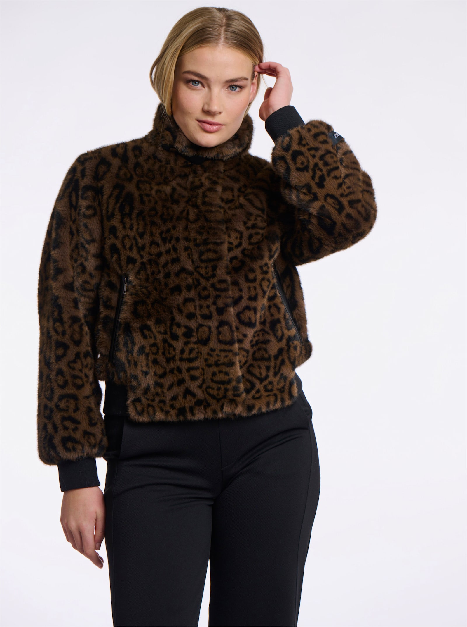 Rino & Pelle Fellimitatjacke mit Leo-Muster - braun-schwarz-gemustert