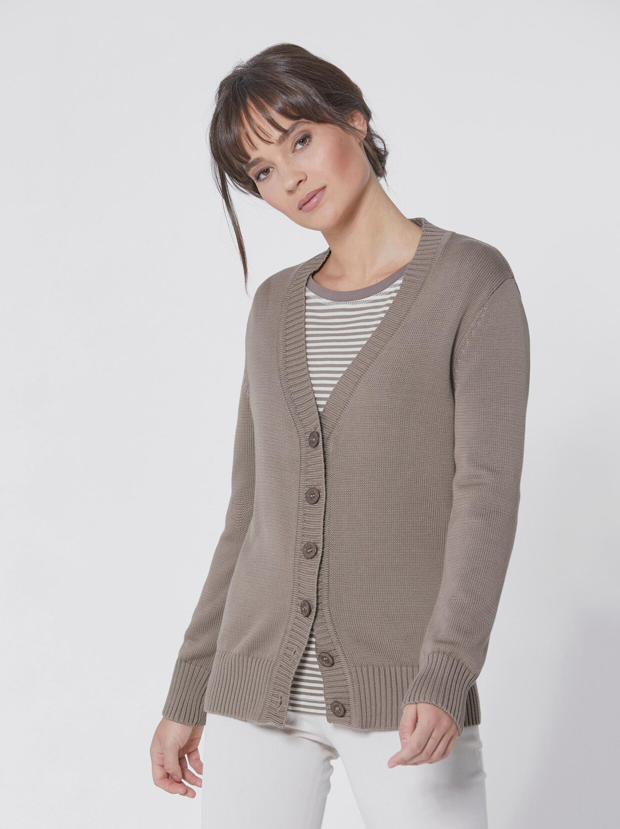Creation L Premium Pima-Baumwoll-Strickjacke - taupe