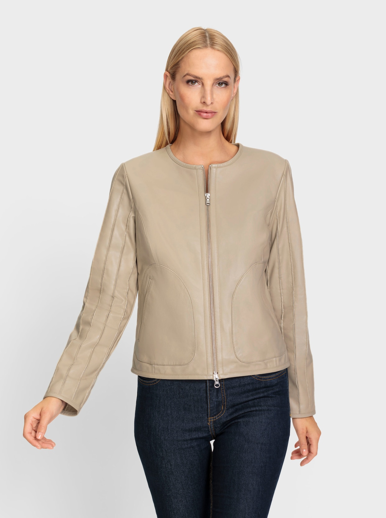 heine Leder-Jacke - sand