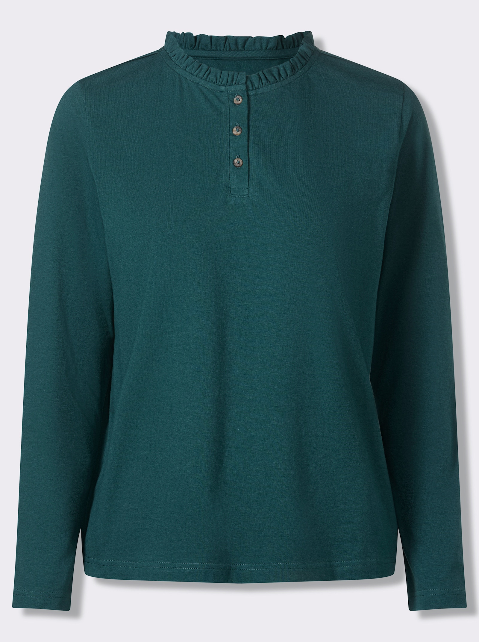Langarmshirt mit gerüschtem Stehkragen - petrol