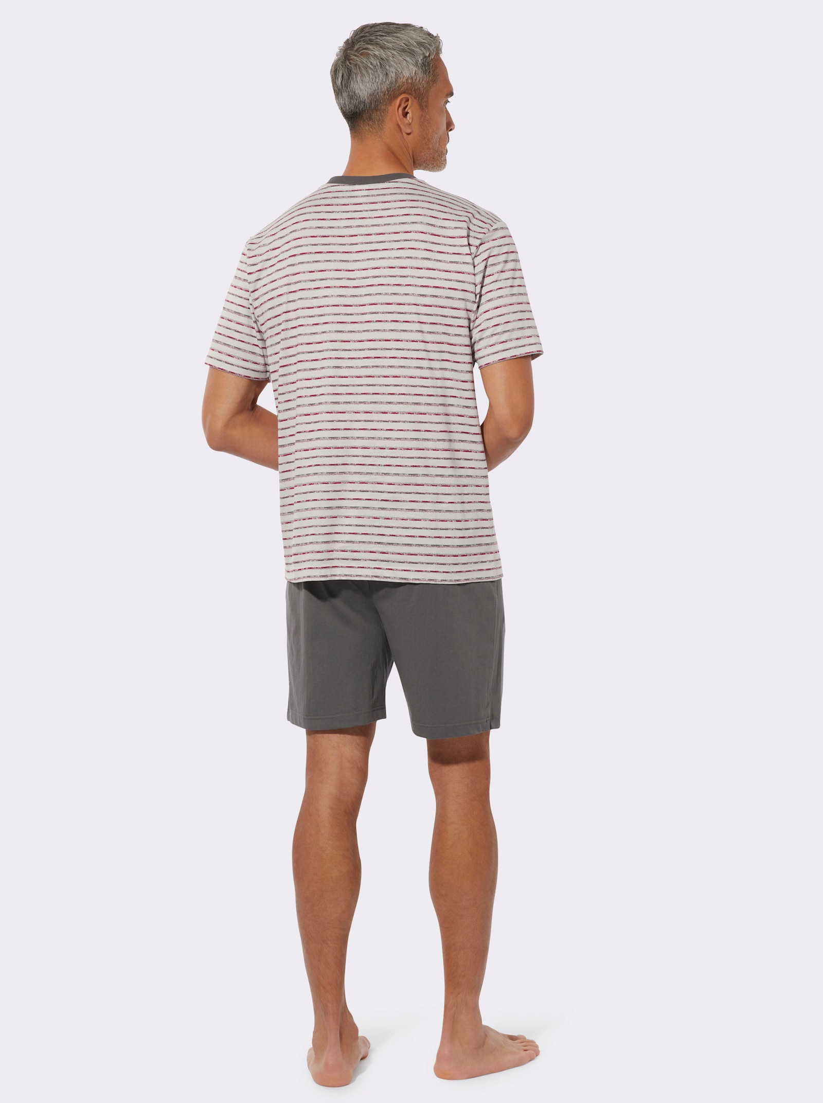 Shorty mit kurzer Knopfleiste - anthrazit-kirsche-geringelt