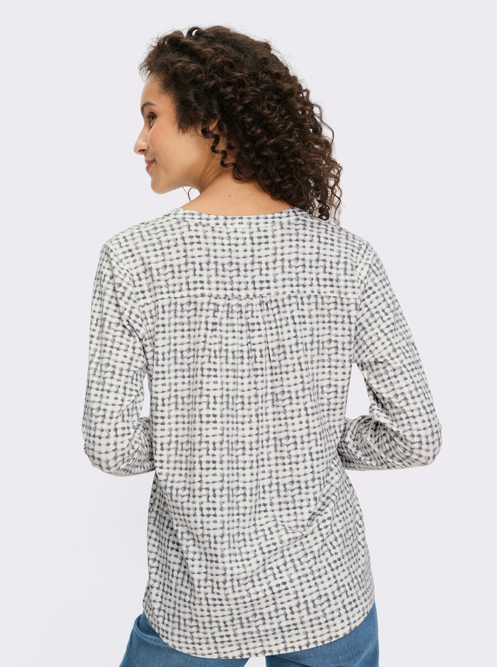 heine Jersey-Bluse mit verlängertem Rücken - ecru-hellgrau-bedruckt