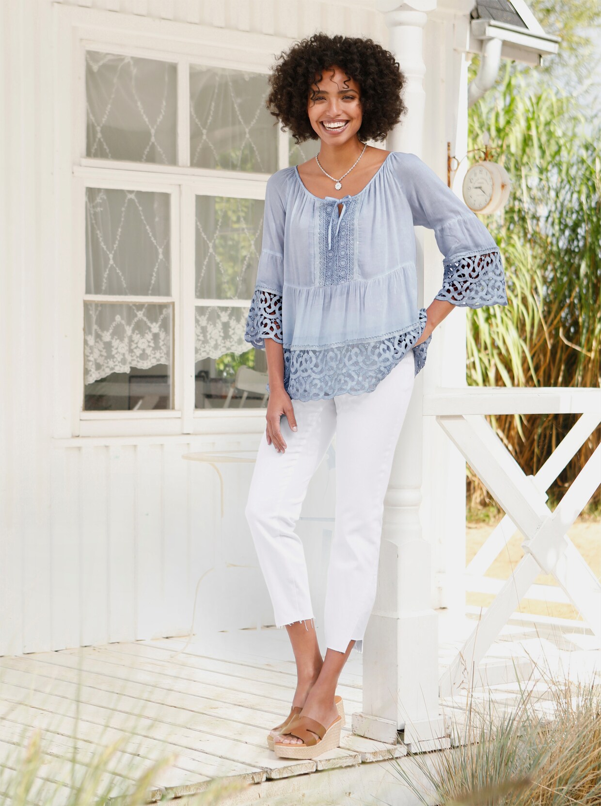 heine Spitzen-Bluse - hellblau