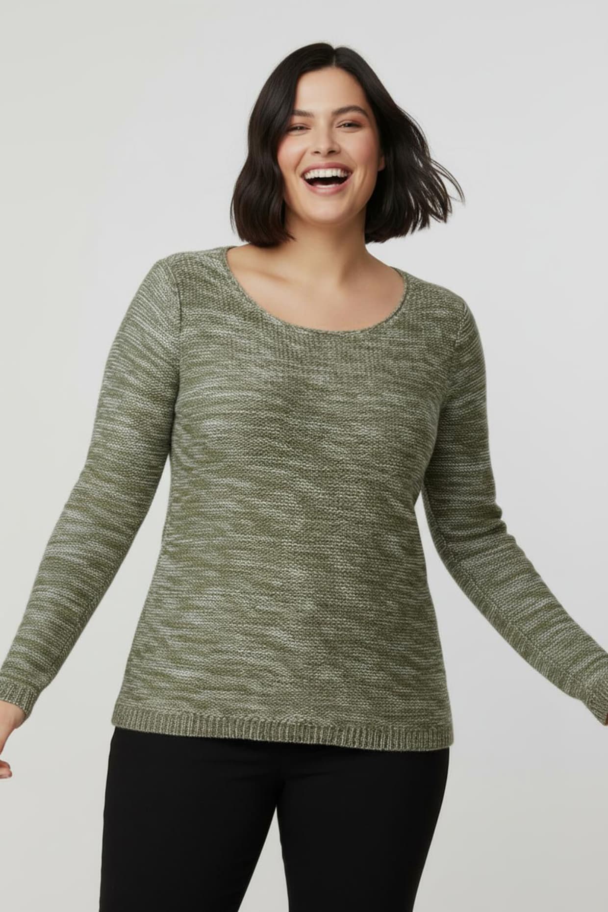 Rundhalspullover aus Melange-Strick - schilf-meliert