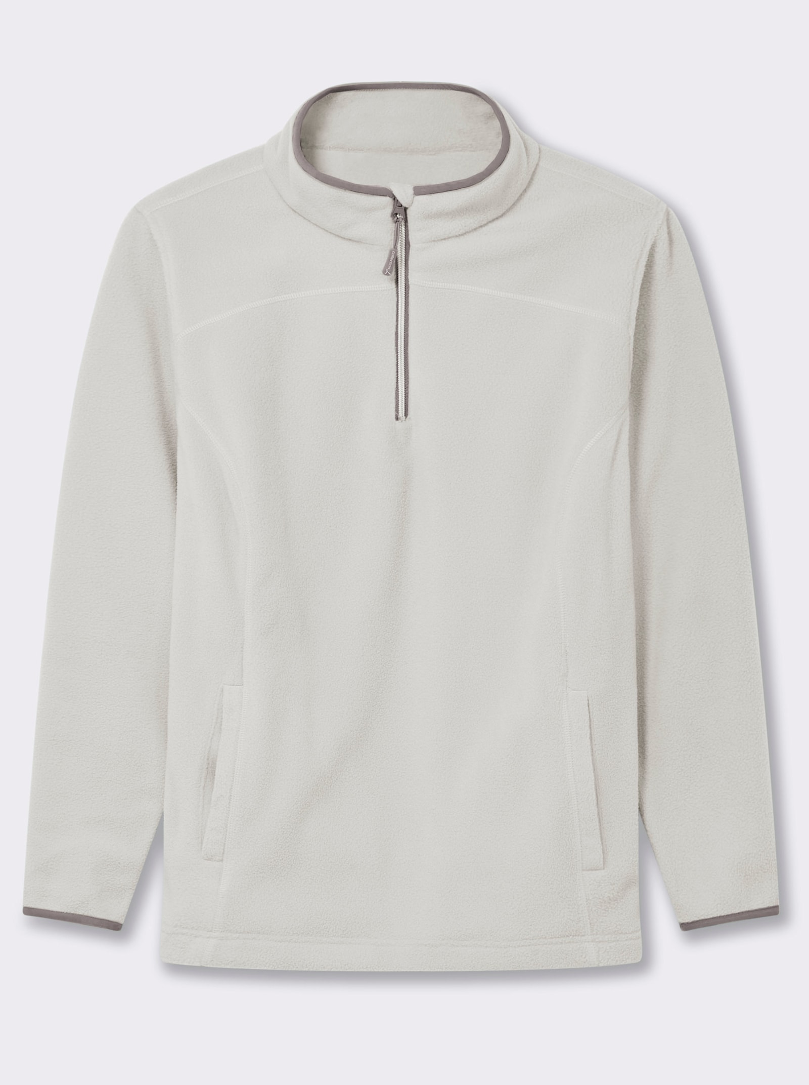 Fleeceshirt mit Stehkragen und Reißverschluss - ecru