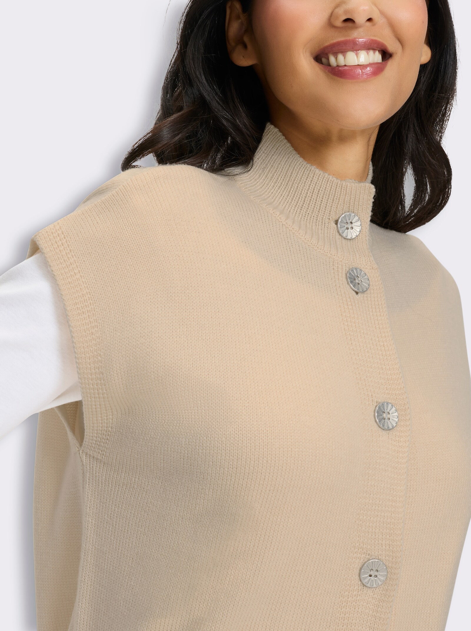 Longstrickjacke mit überschnittenen Schultern - elfenbein