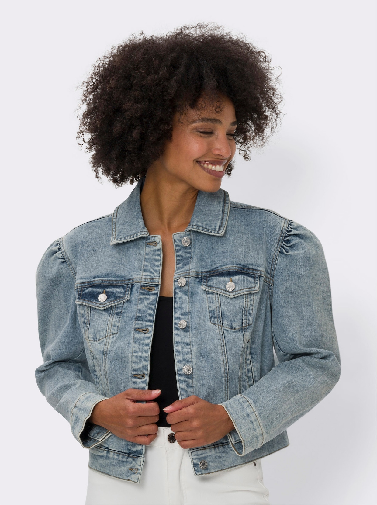 heine Veste en jean - bleu blanchi