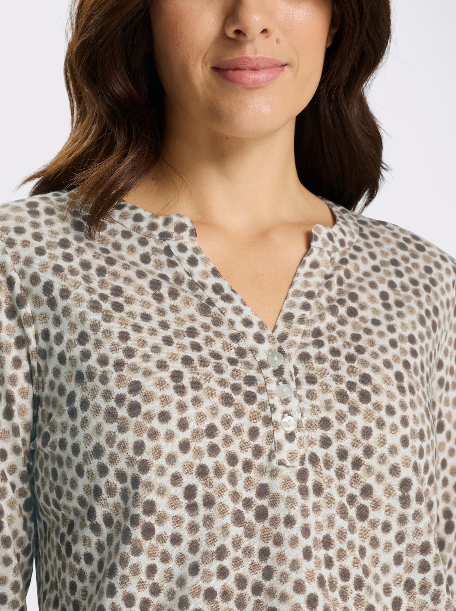 3/4-Arm-Shirt mit Fake-Bordüre - dunkeltaupe-ecru-bedruckt