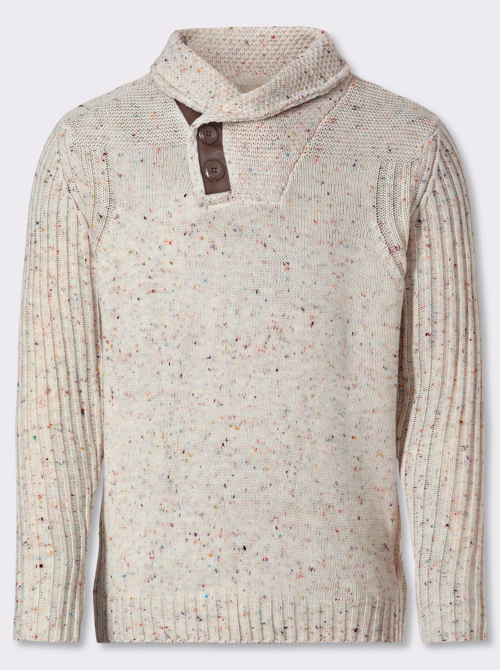 Marco Donati Schalkragenpullover mit Leder-Imitat-Besatz - ecru-gemustert