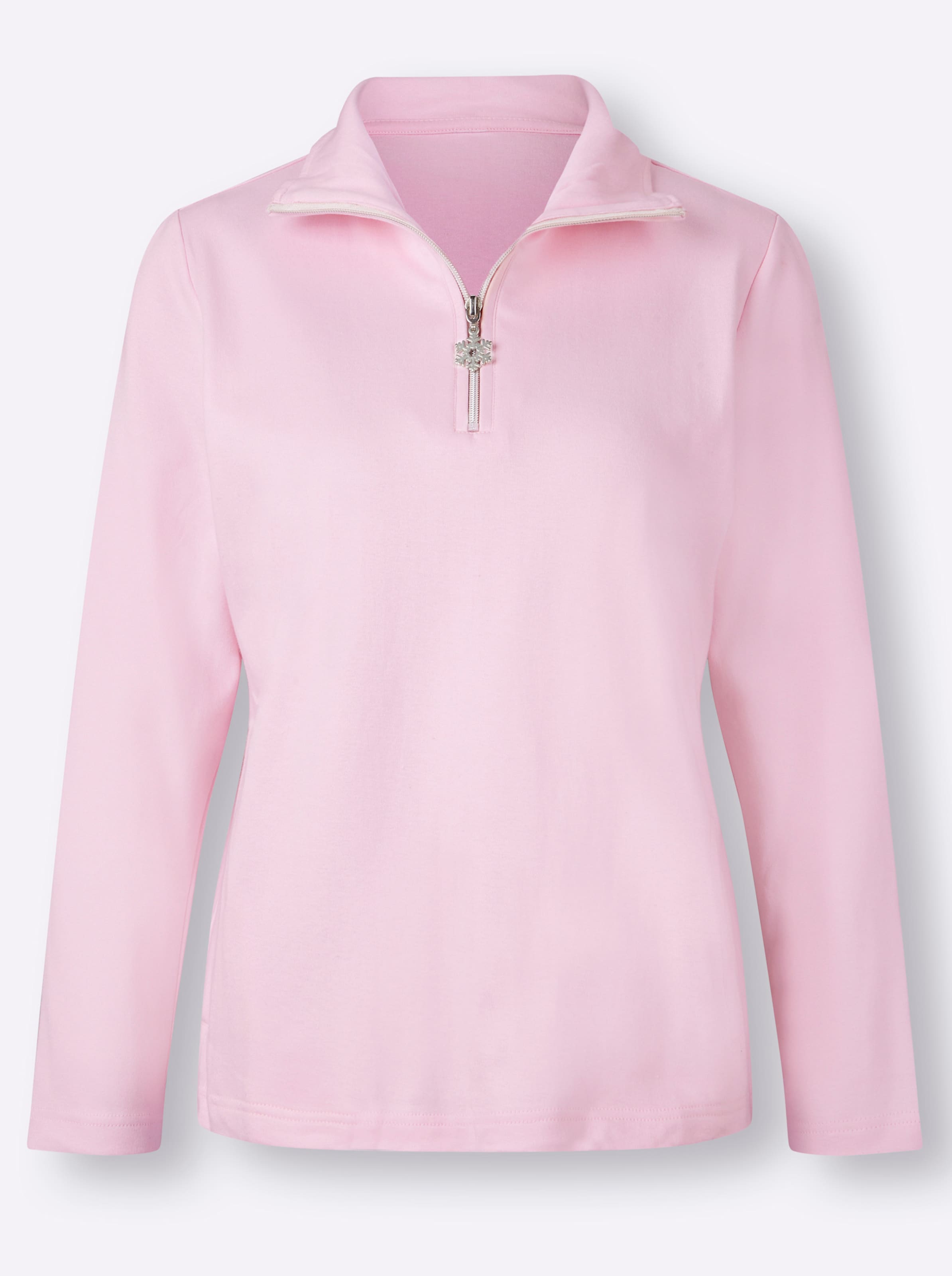 xF6;nnen günstig Kaufen-Langarmshirt in rosé von heine. Langarmshirt in rosé von heine <![CDATA[Das Shirt ist durch seine Interlock-Qualität weich und zugleich angenehm leicht. Den Umlegekragen mit Reißverschluss können Sie jederzeit zum Stehkragen variieren. Sehr s