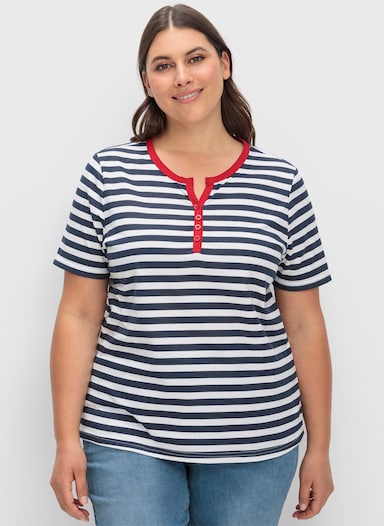 Kurzarmshirt im maritimen Dessin - weiß-marine-gestreift