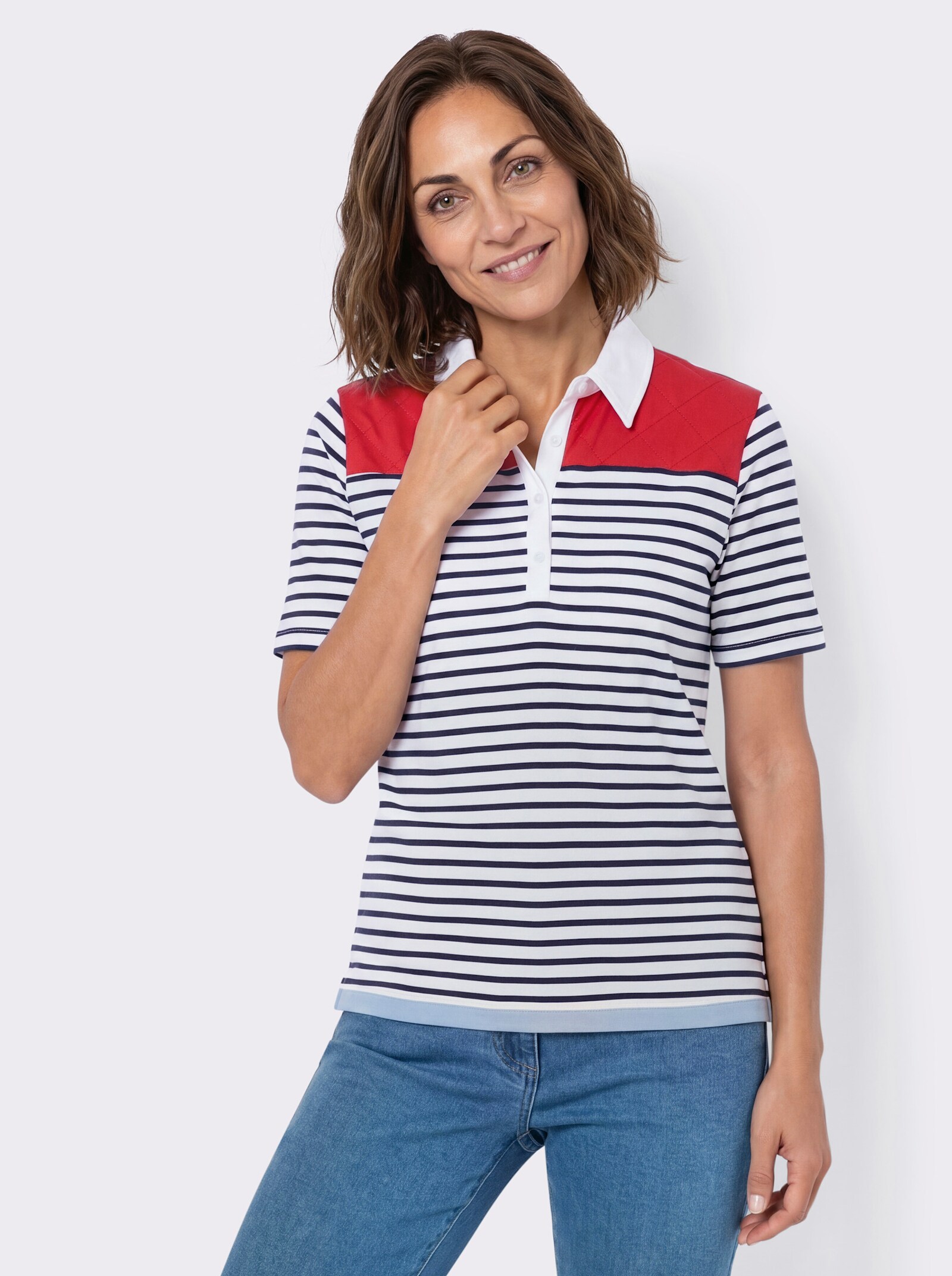 Poloshirt im Mustermix - marine-weiß-geringelt