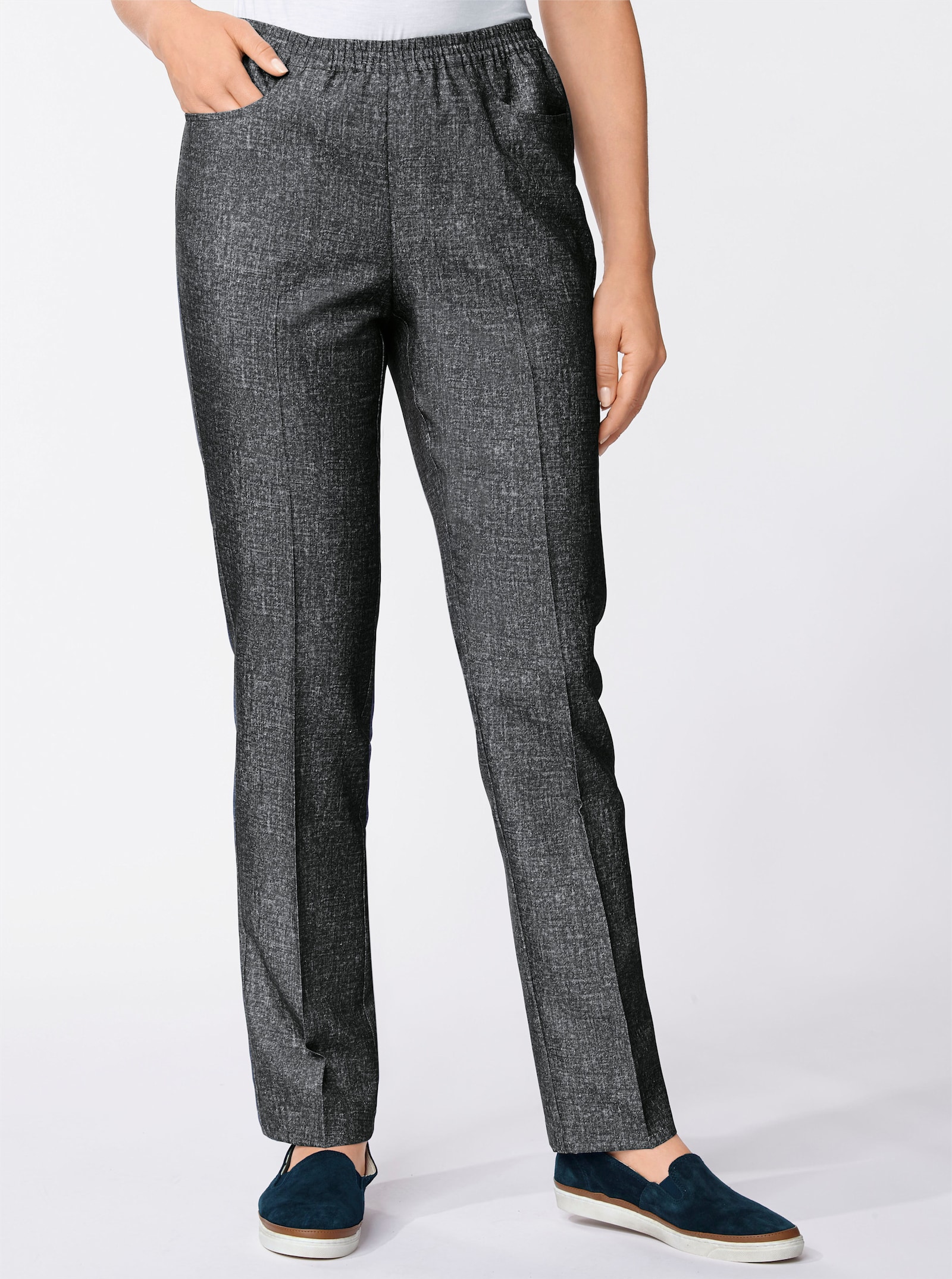 Comfortbroek in jeanslook - grijs gemêleerd + zwart gemêleerd