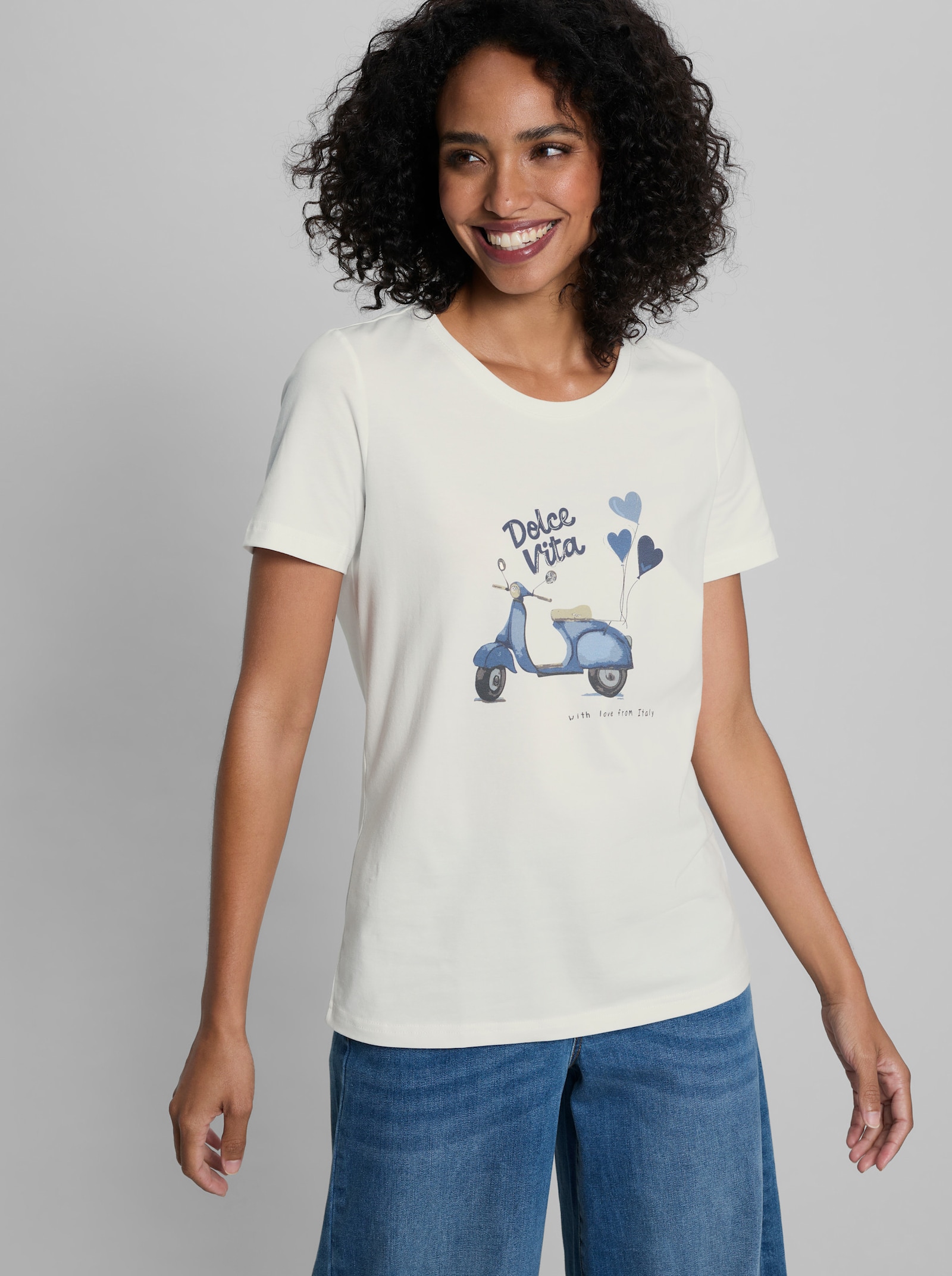 heine Kurzarmshirt mit Schriftzug - ecru