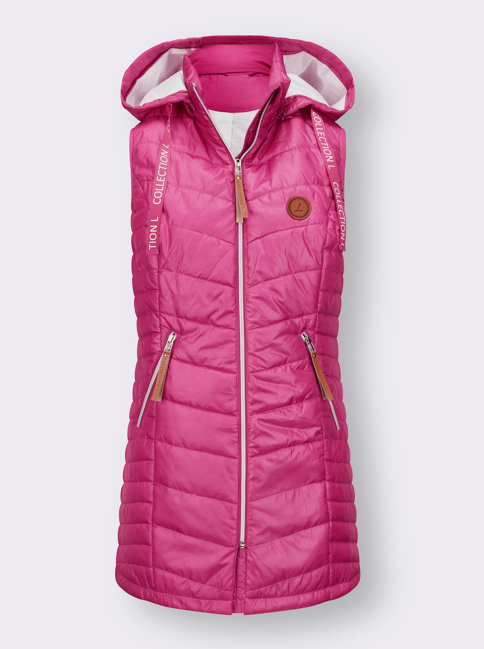 Longweste mit Lederimitat-Details - fuchsia