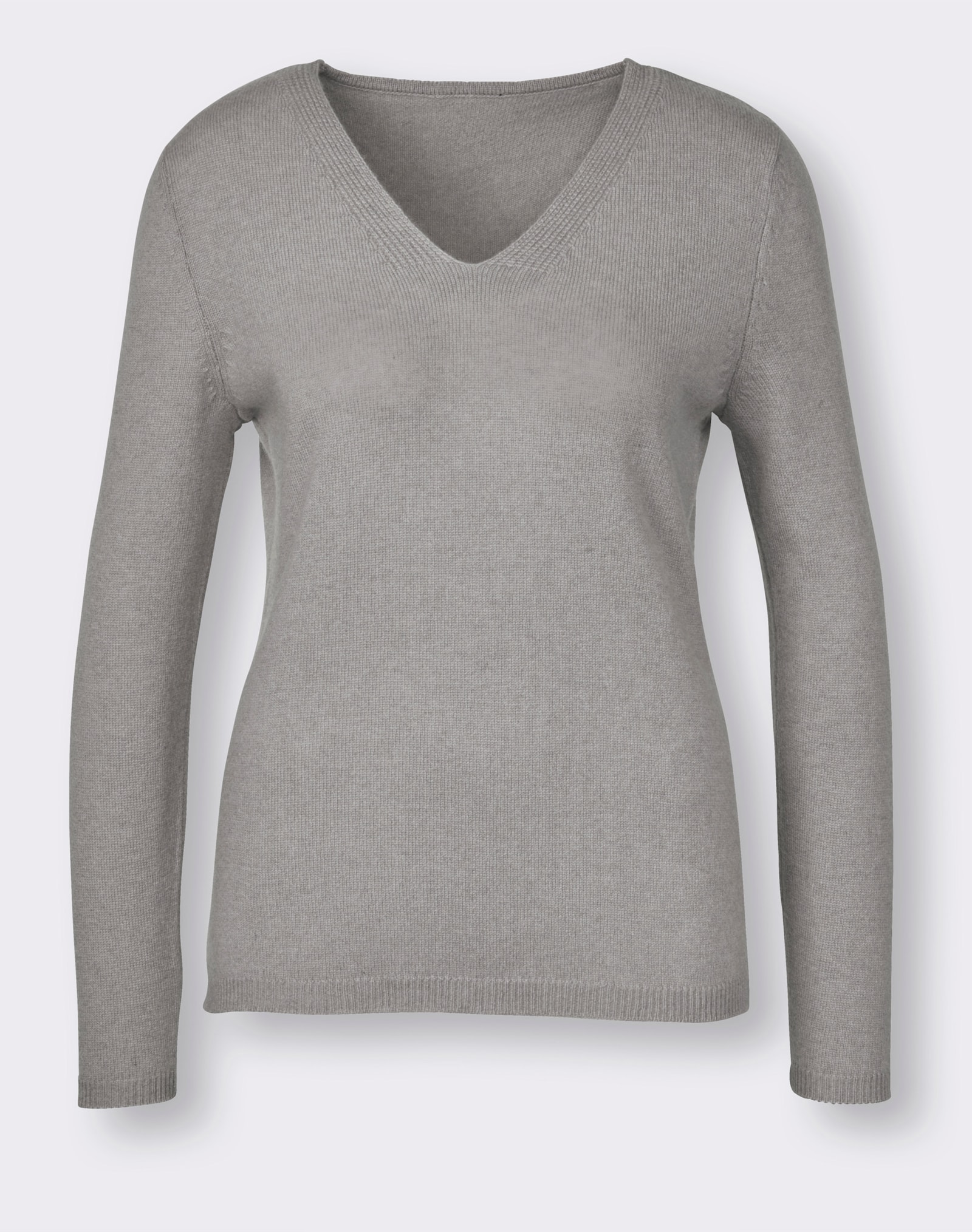 CREATION L PREMIUM Kaschmirpullover mit V-Ausschnitt - grau-meliert