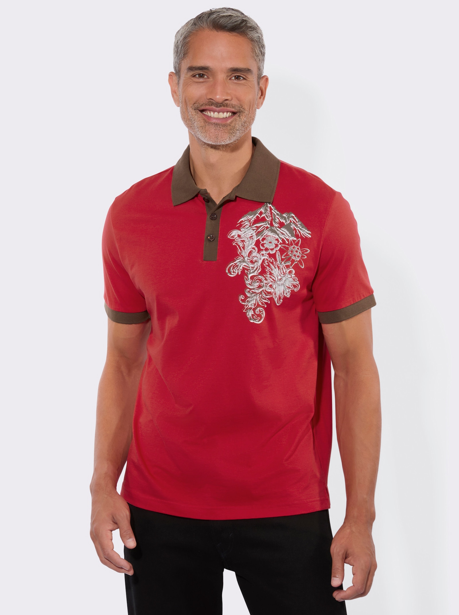 Poloshirt in Kontrast-Verarbeitung - rot-schoko
