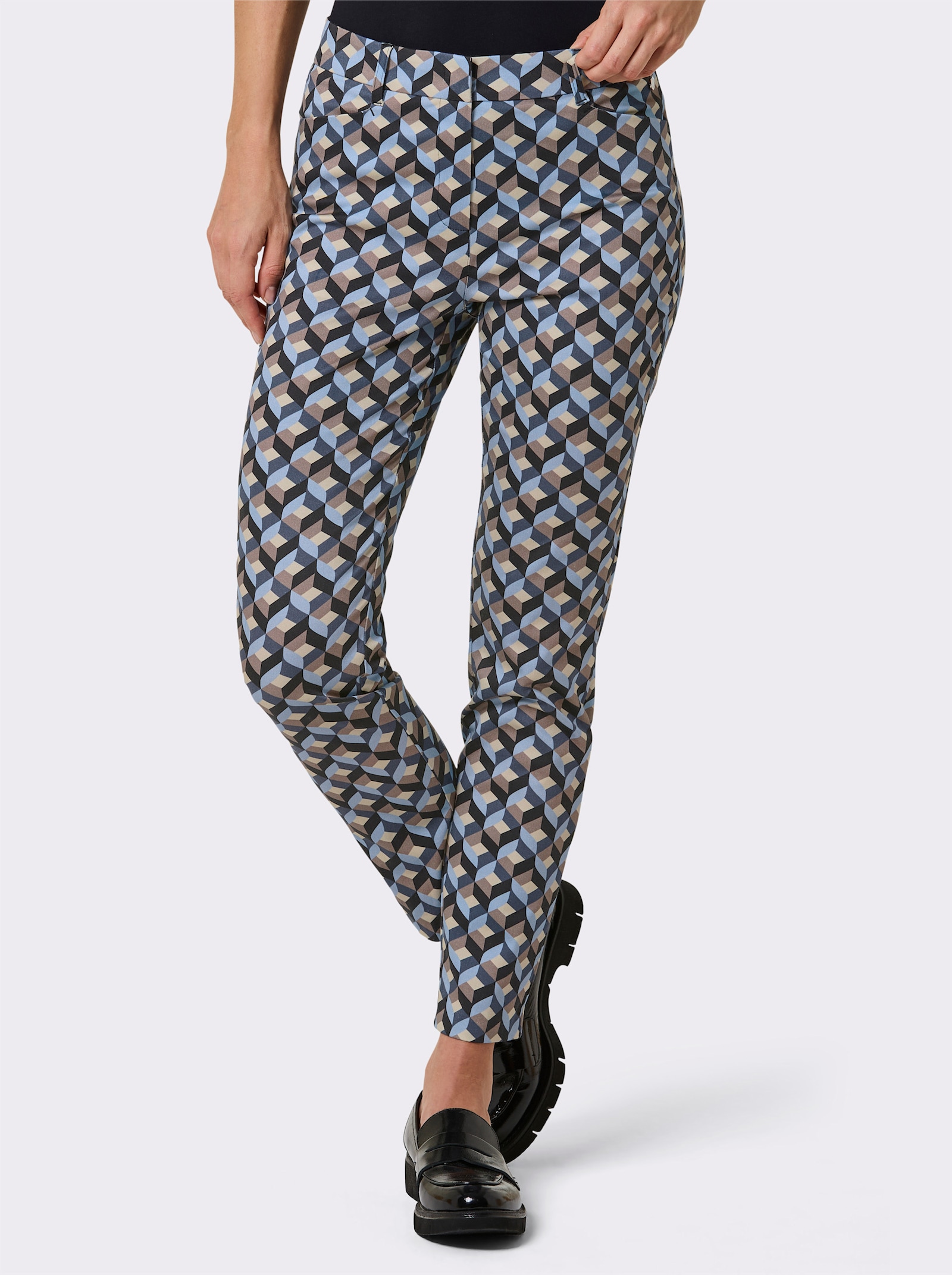 CREATION L PREMIUM Hose in verkürzter Form - bleu-taupe-bedruckt