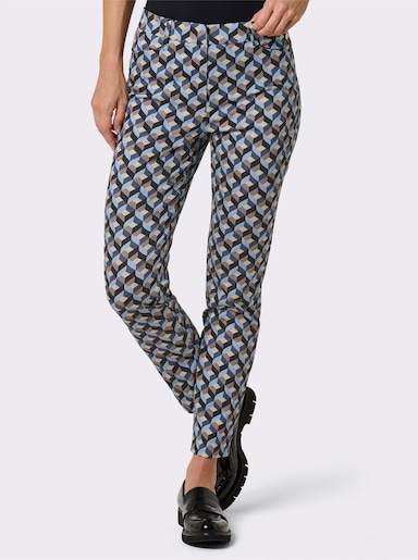 CREATION L PREMIUM Hose in verkürzter Form - bleu-taupe-bedruckt