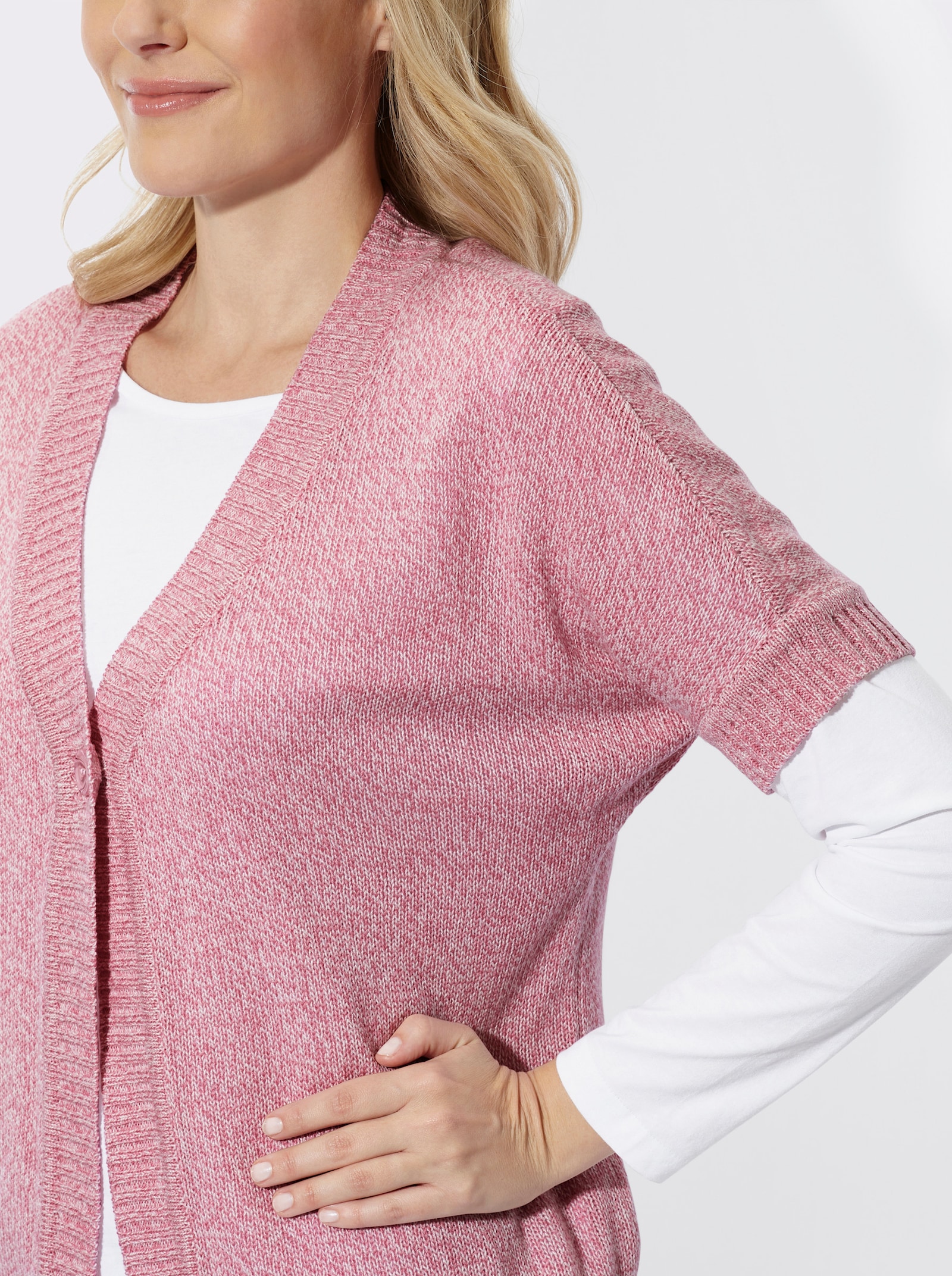 Strickjacke mit Fledermaus-Ärmeln - altrosa-ecru-meliert