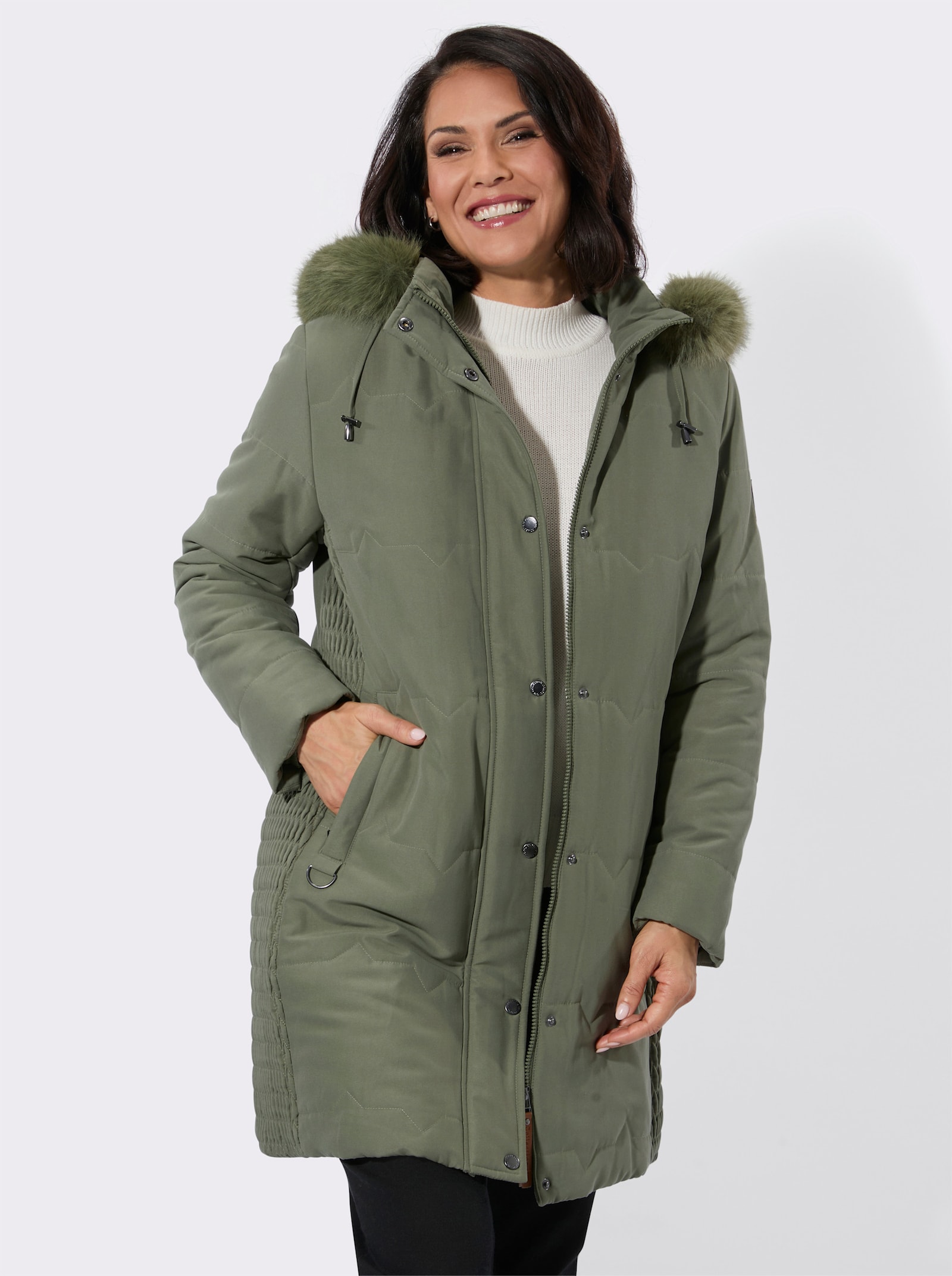 Steppjacke mit Teddy-Fleece-Futter - khaki