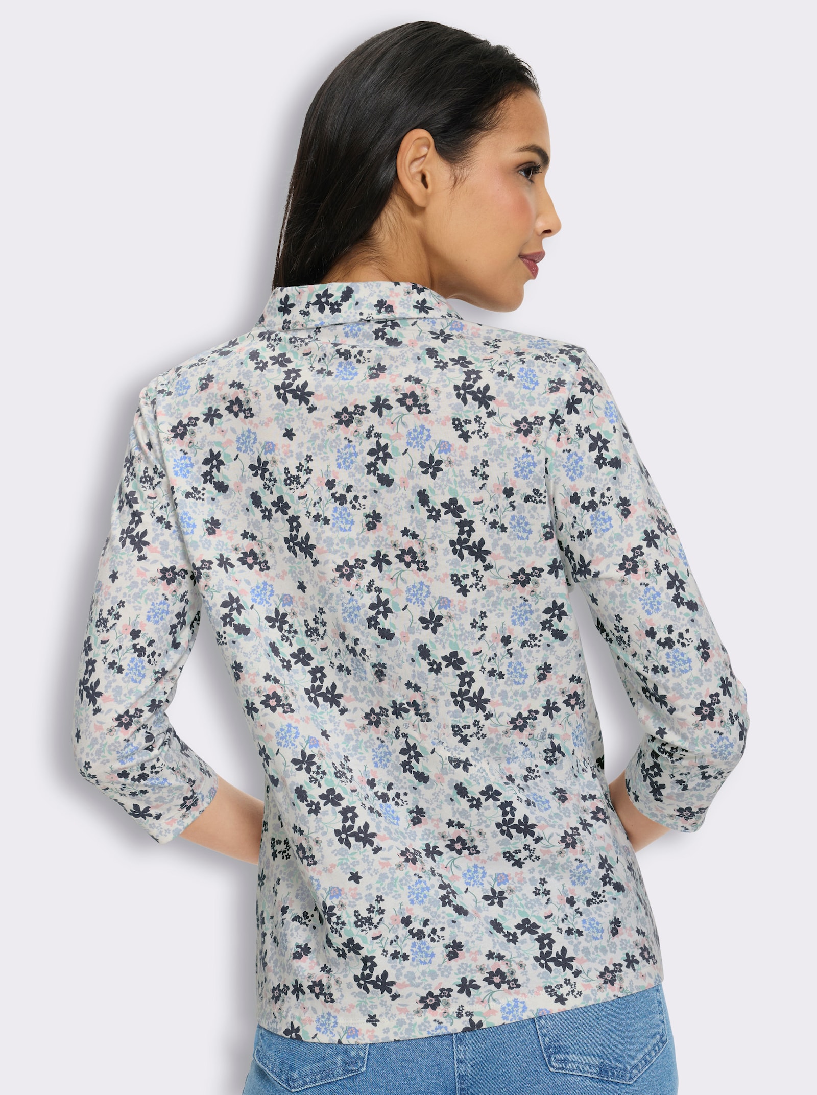 Poloshirt mit Minimalprint - jade-dunkelblau-bedruckt