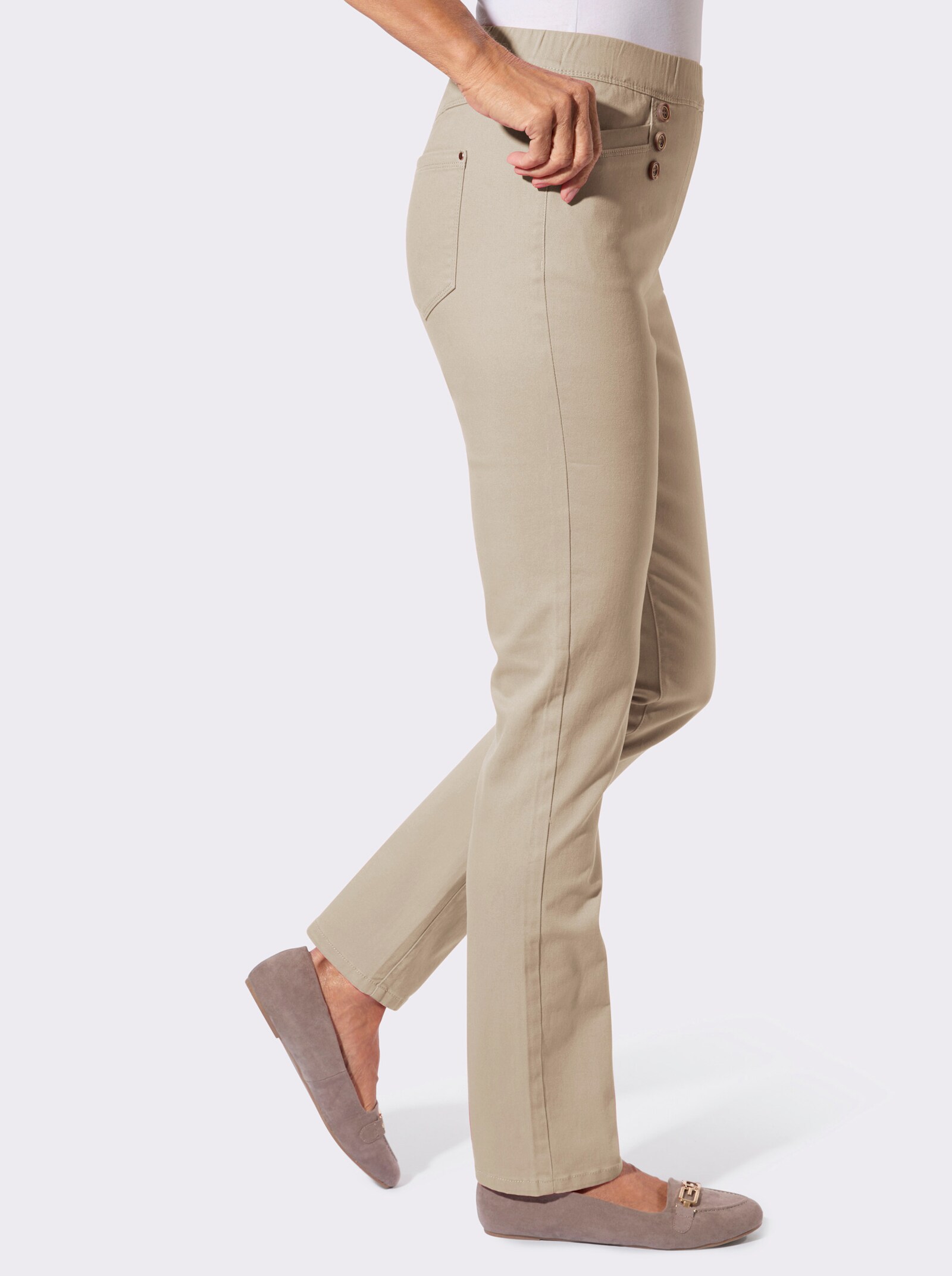 Schlupfjeans mit Schmuckknöpfen - sand
