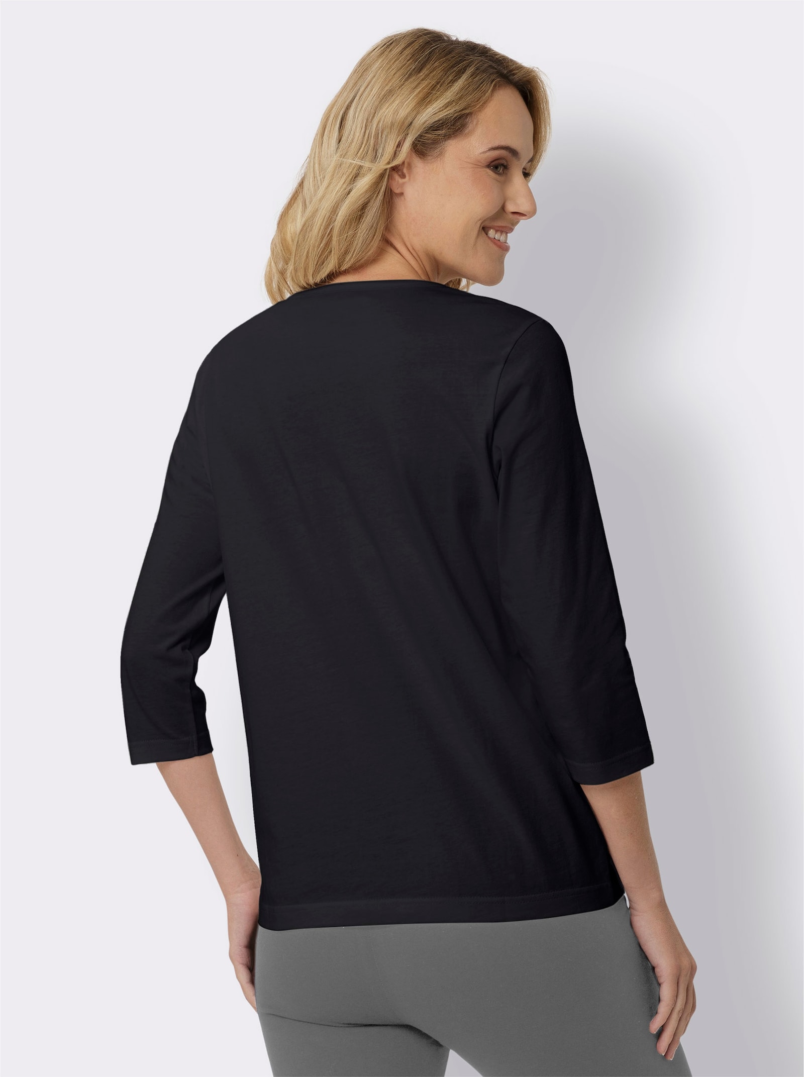 Tričko s 3/4 rukávem a stříbrným fóliovým potiskem - černá