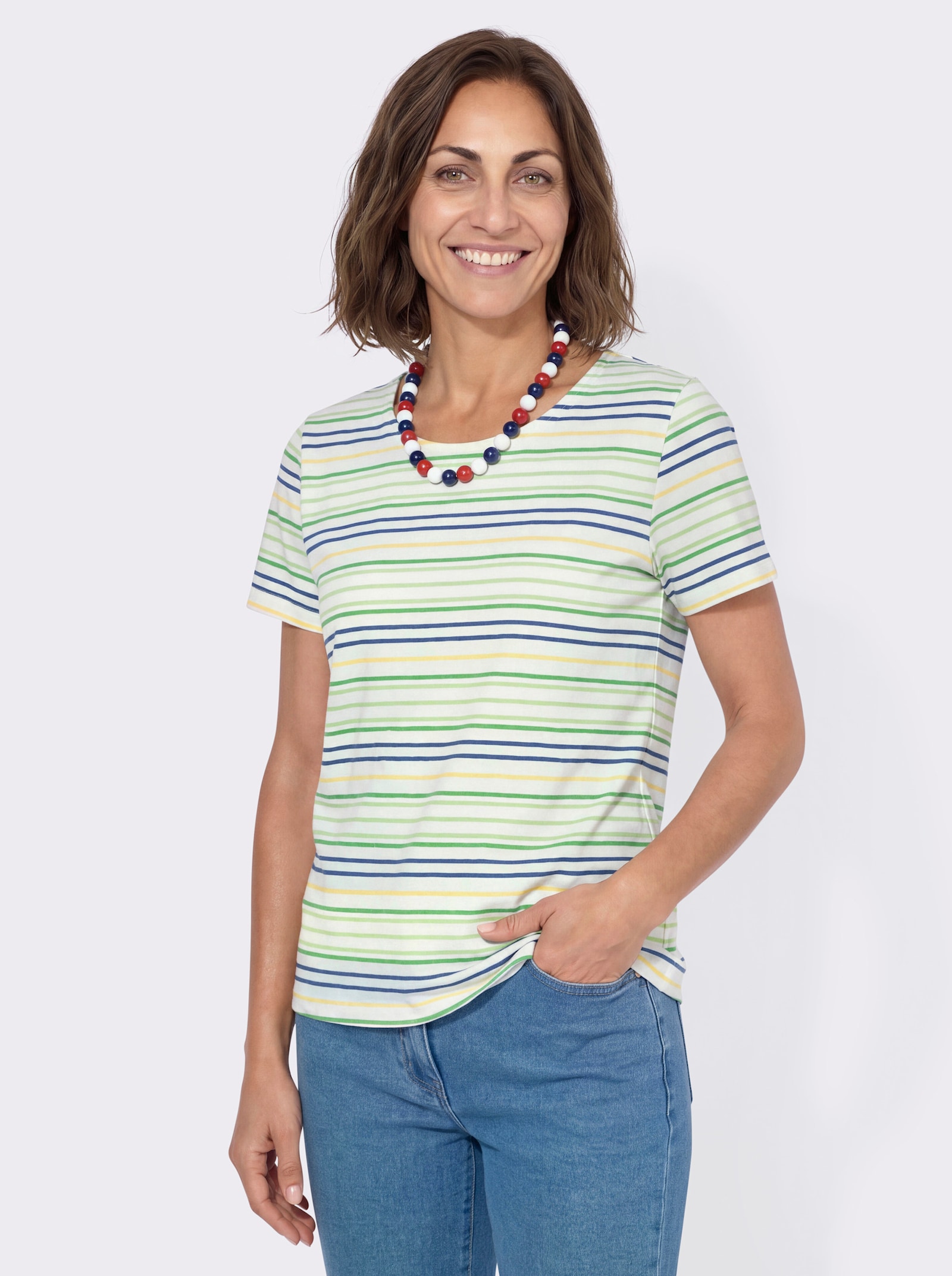 Shirt mit Ringelmuster - apfel-ecru-gemustert