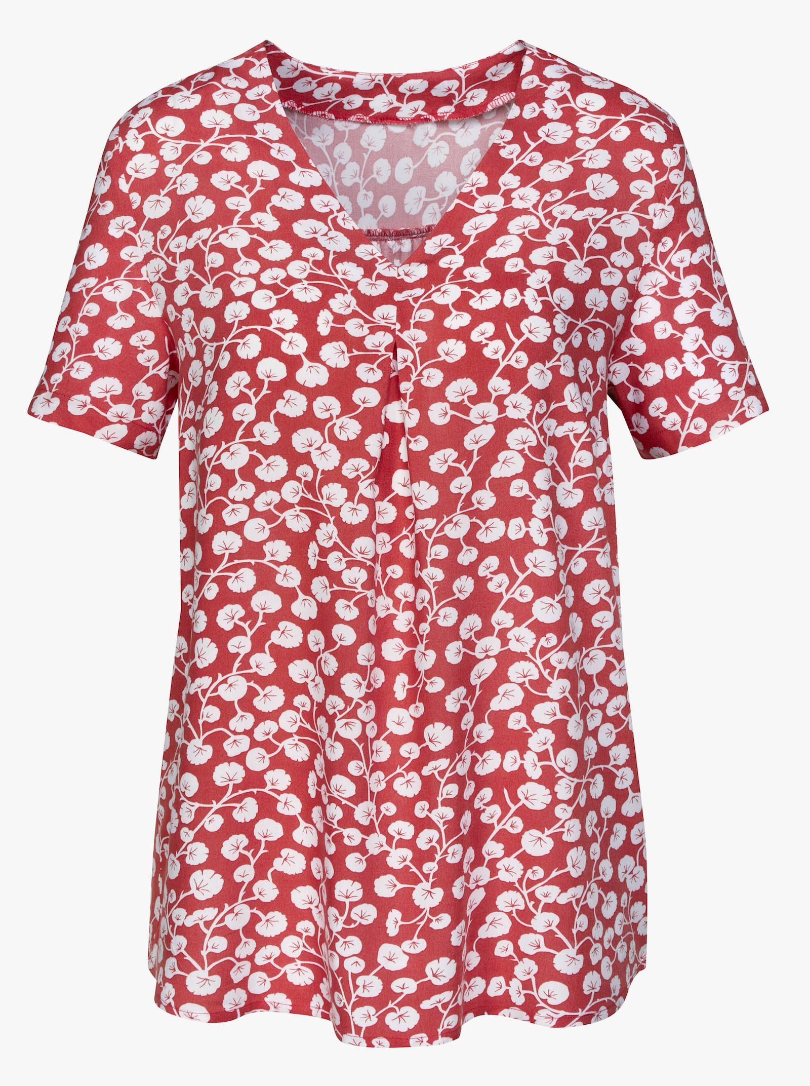 Schlupfbluse im Blätter-Dessin, reine Viskose - lachs-bedruckt