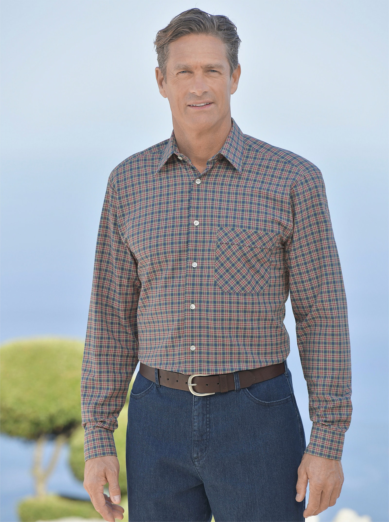 Långärmad skjorta - röd-blå, rutig