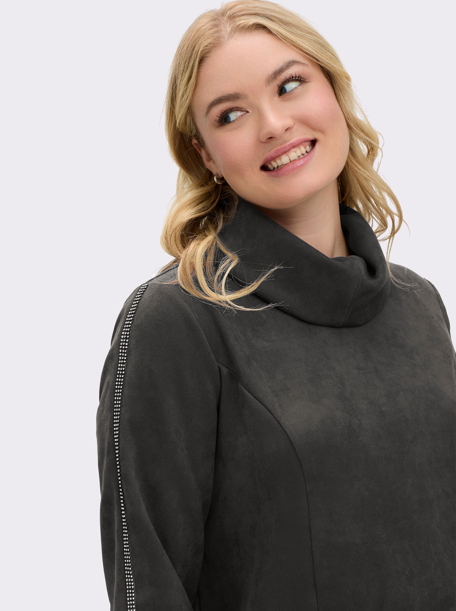 sheego A-Linien-Kleid in Veloursleder-Optik - graphit