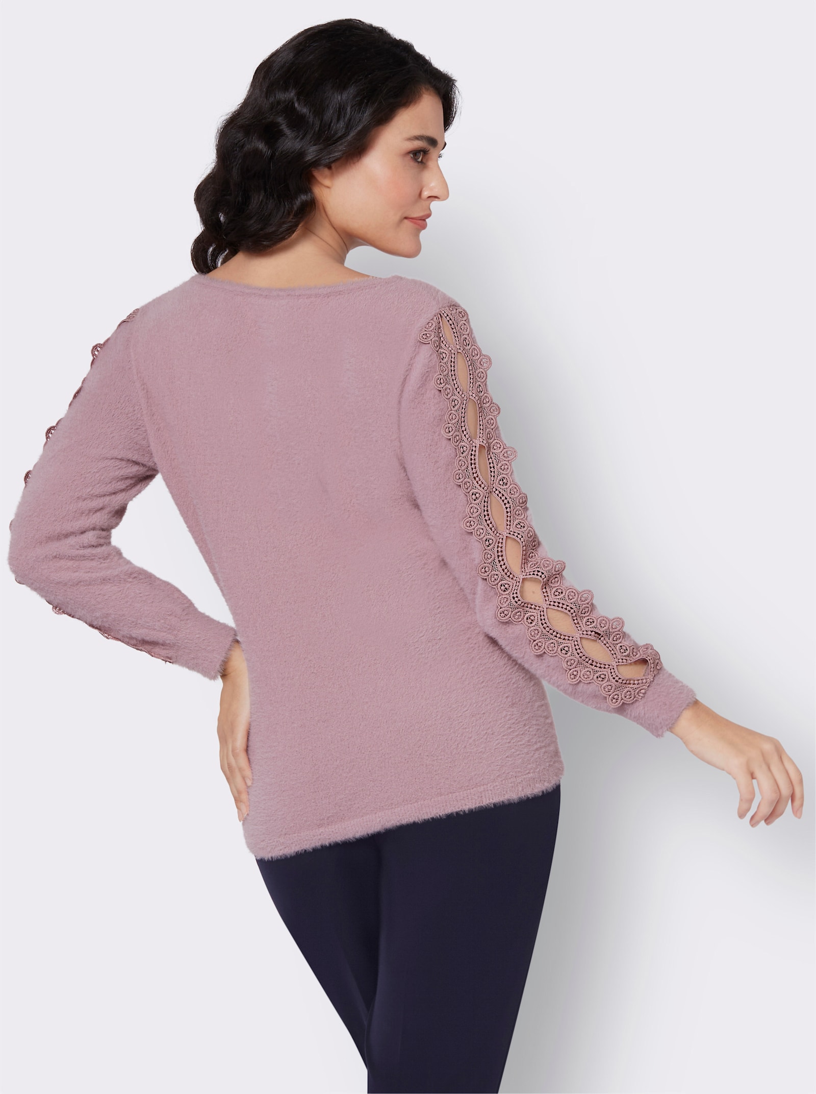 Langarm-Pullover mit U-Boot-Ausschnitt - mauve