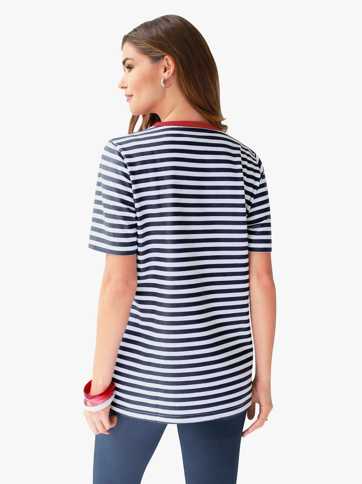 Tričko s krátkymi rukávmi - pásikovaná biela a námornícka modrá
