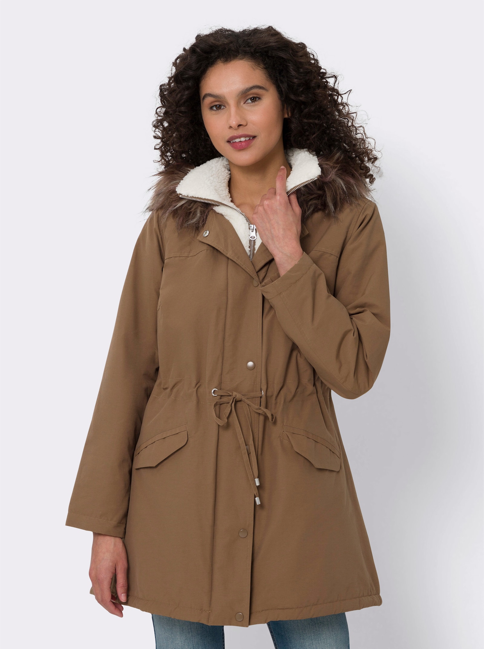 heine Outdoorjacke mit Teddyfleece-Futter - braun