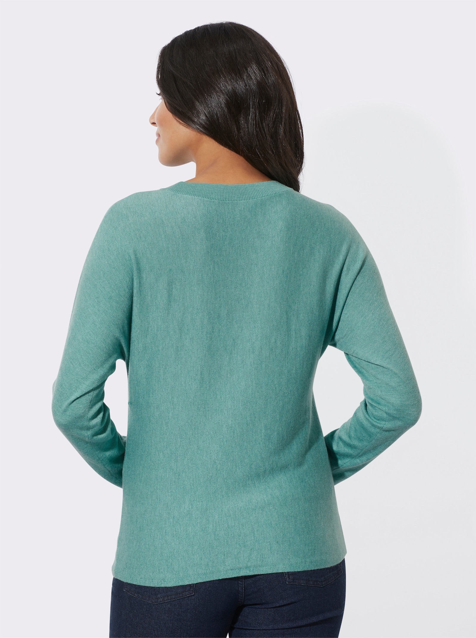 Fledermauspullover mit 5% Kaschmir - salbei-meliert