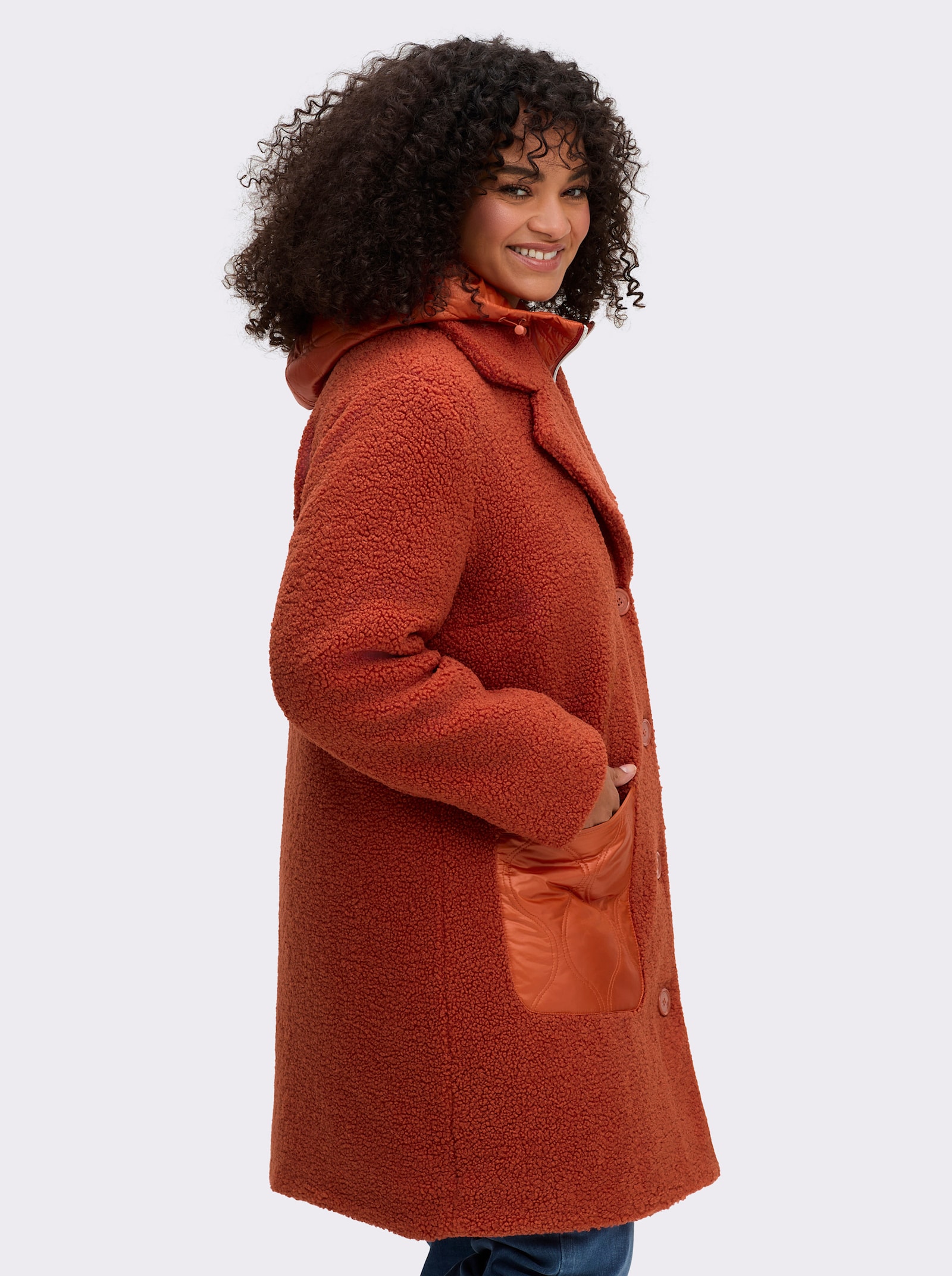 sheego Fleecemantel in 2-in-1-Optik - rostrot