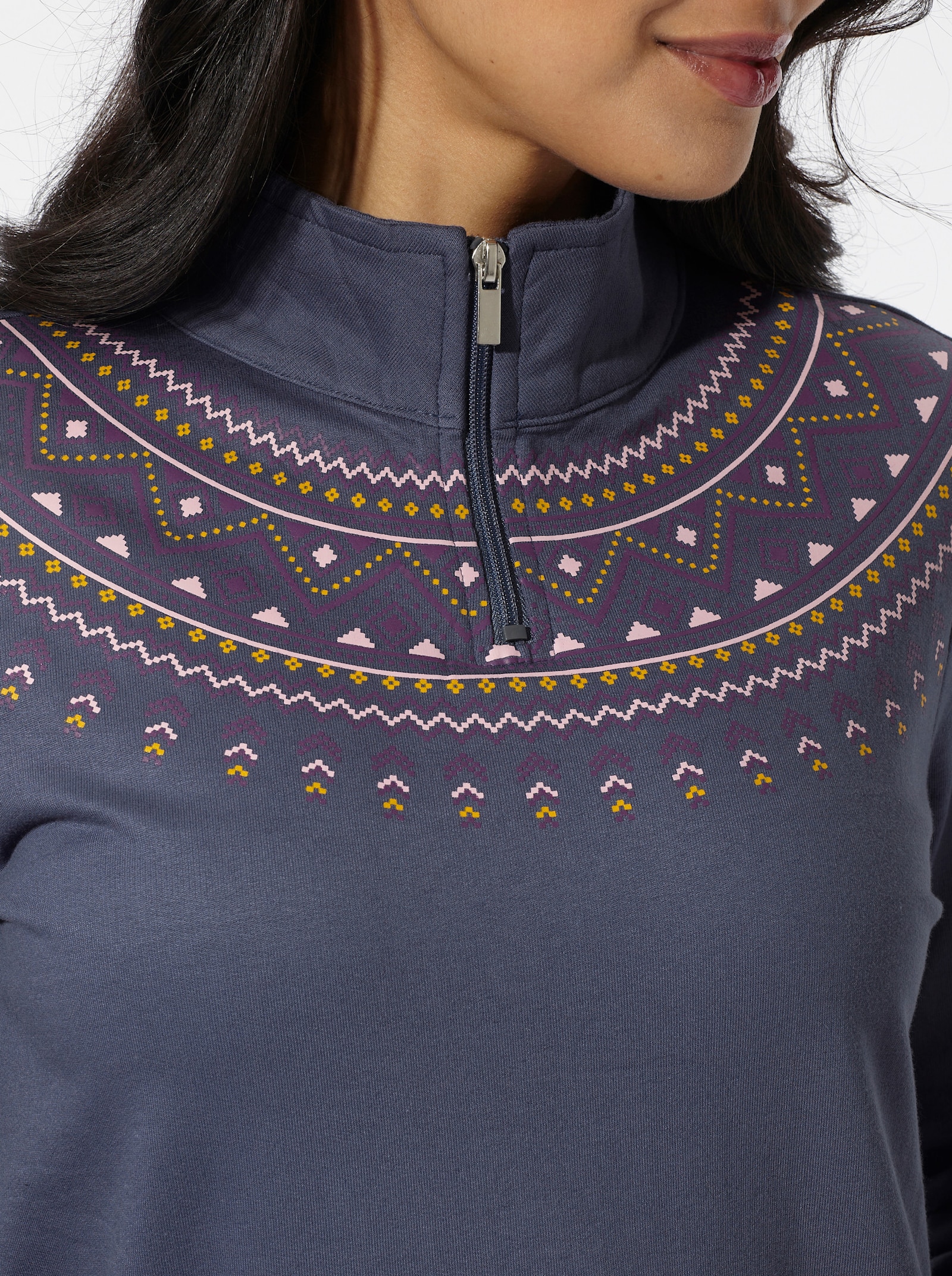 Sweatshirt mit kurzem Reißverschluss - rauchblau