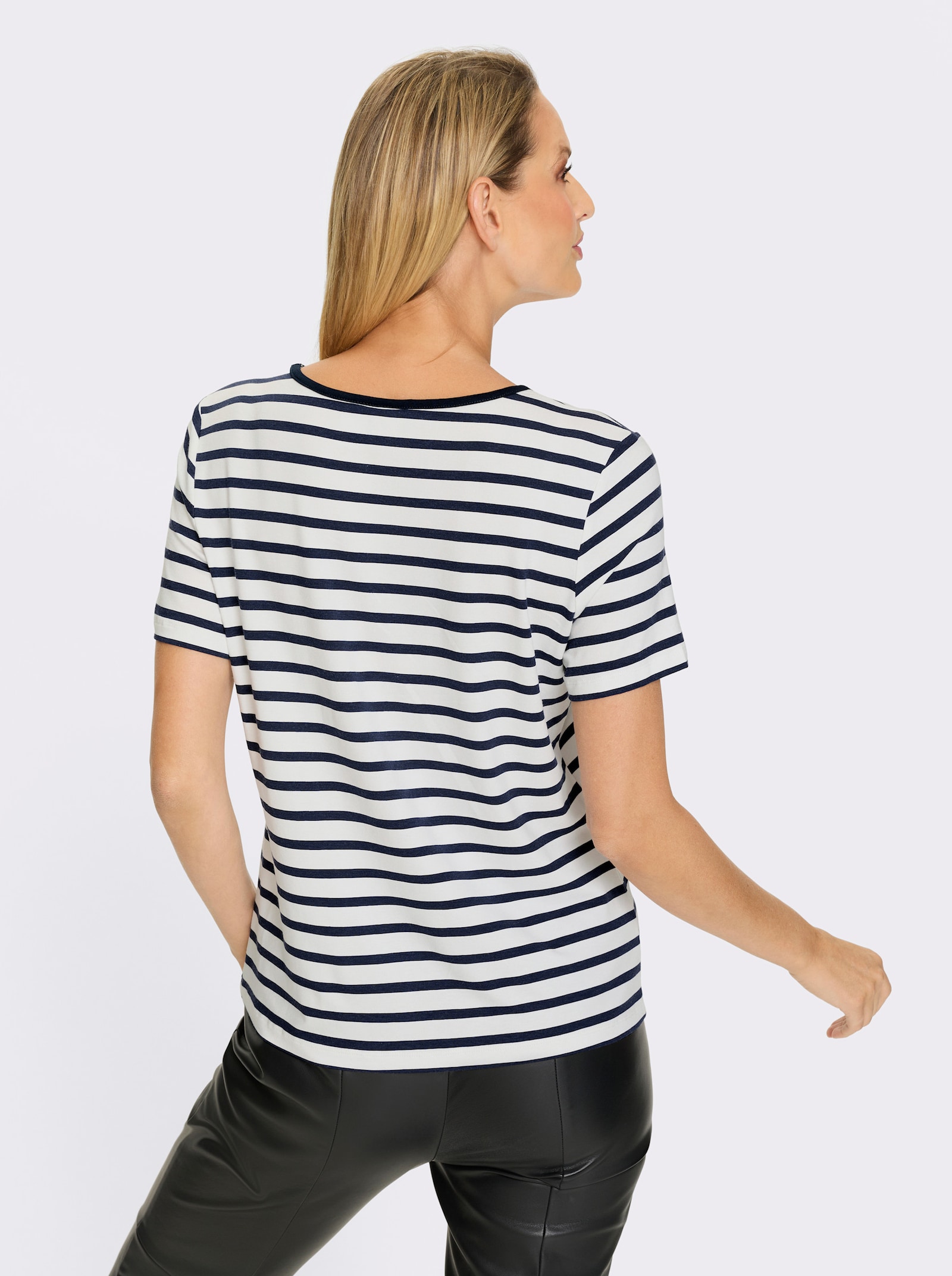 heine T-shirt rayé avec effets brillants - blanc-marine à rayures fines