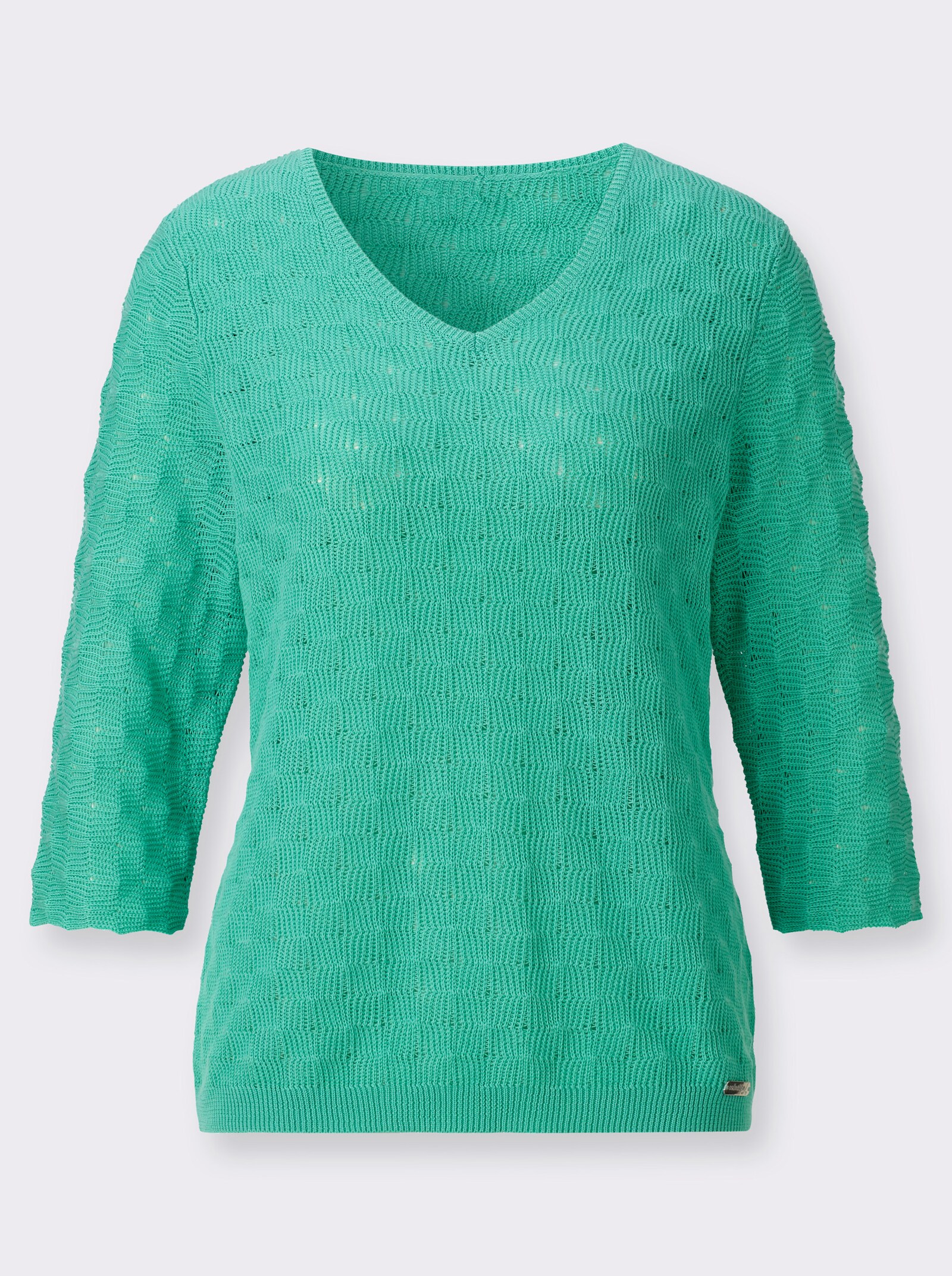 Ajourpullover mit V-Ausschnitt - blaugrün