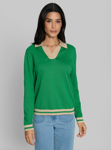 heine Polopullover mit Kontrast-Akzenten - grasgrün-sand