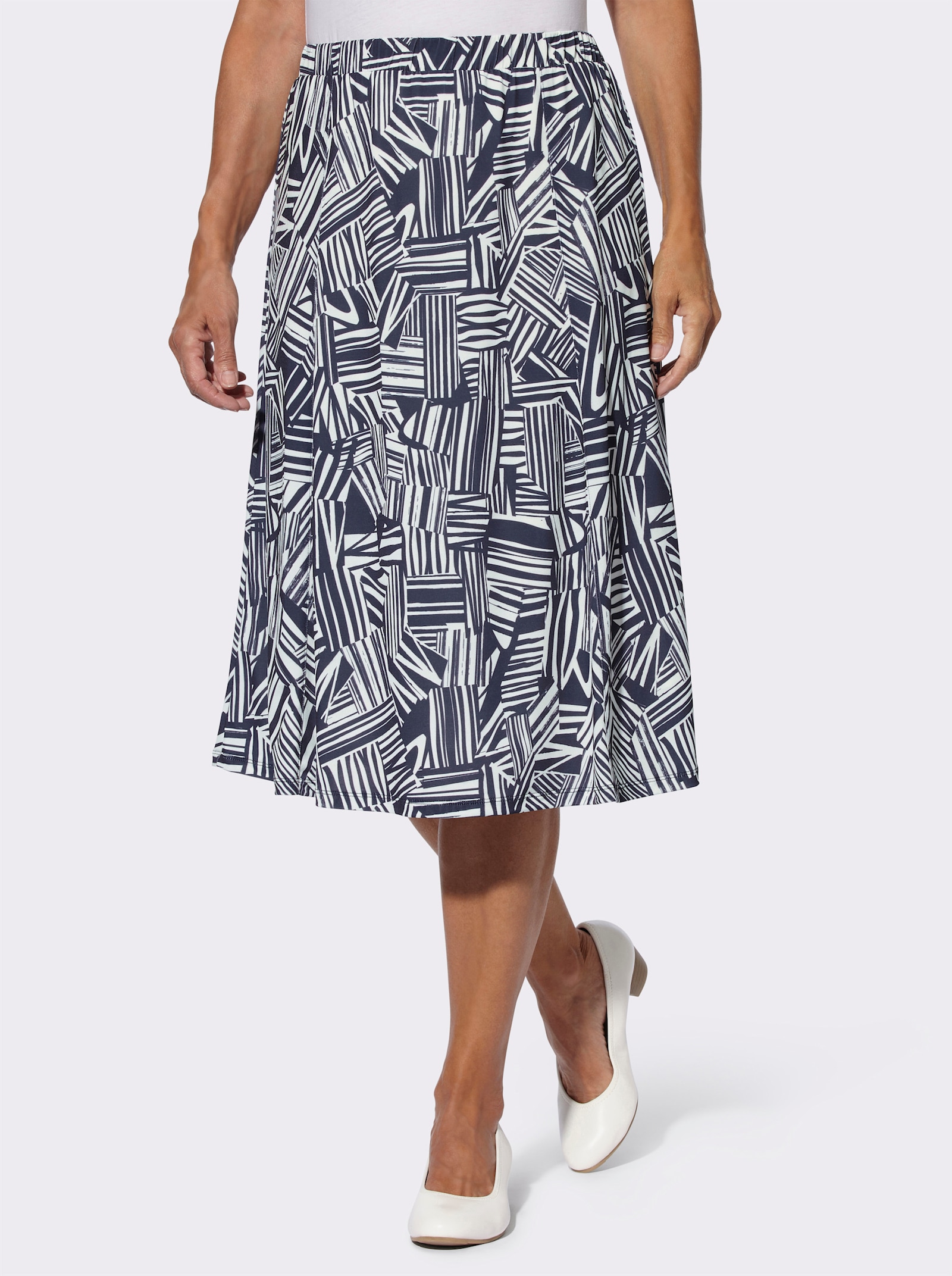 Bahnenrock mit Rundum-Dehnbund - marine-ecru-bedruckt
