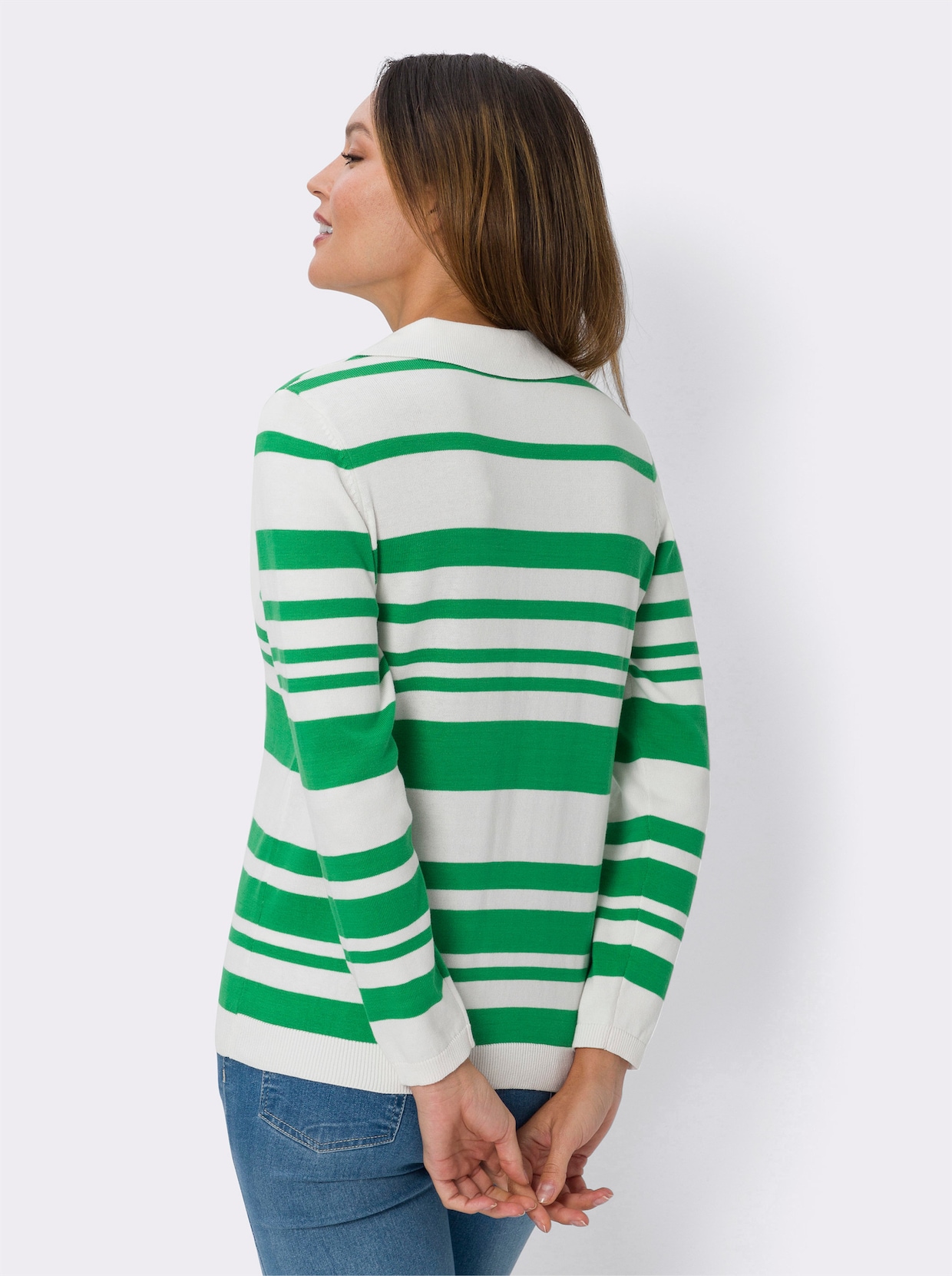 Proužkovaný svetr - ecru-trávově zelená-proužek
