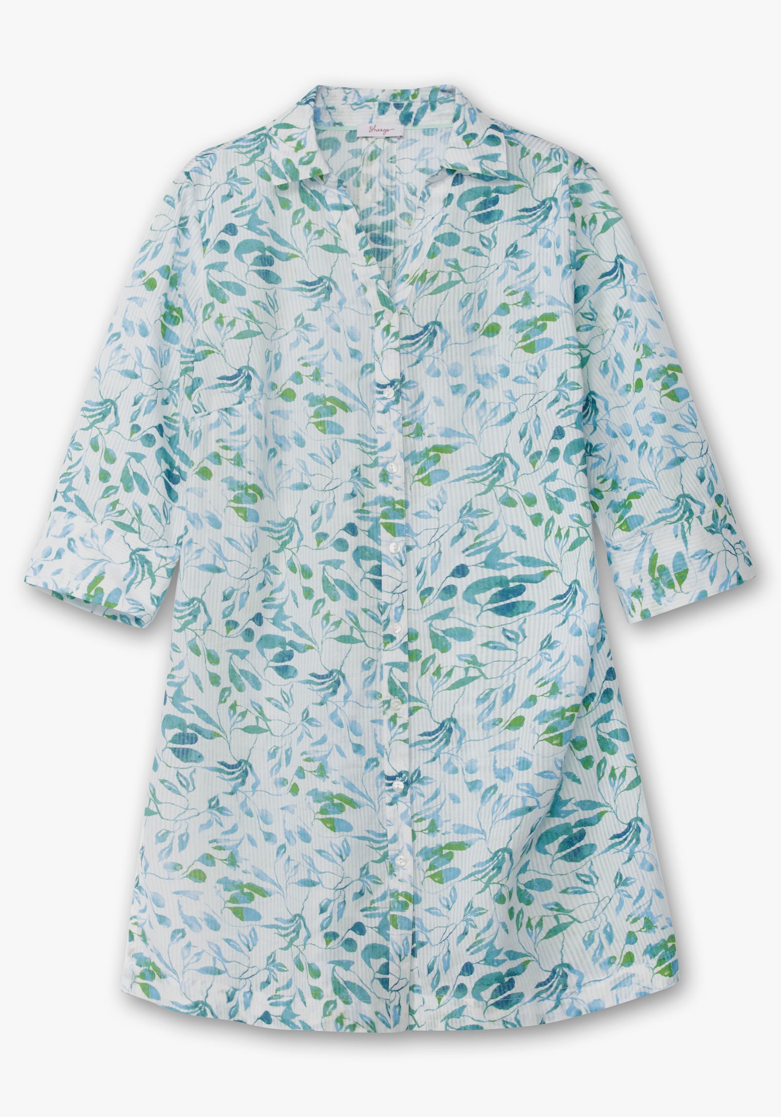 sheego Hemdbluse mit Blätterdruck und 3/4-Ärmeln - ecru-gemustert