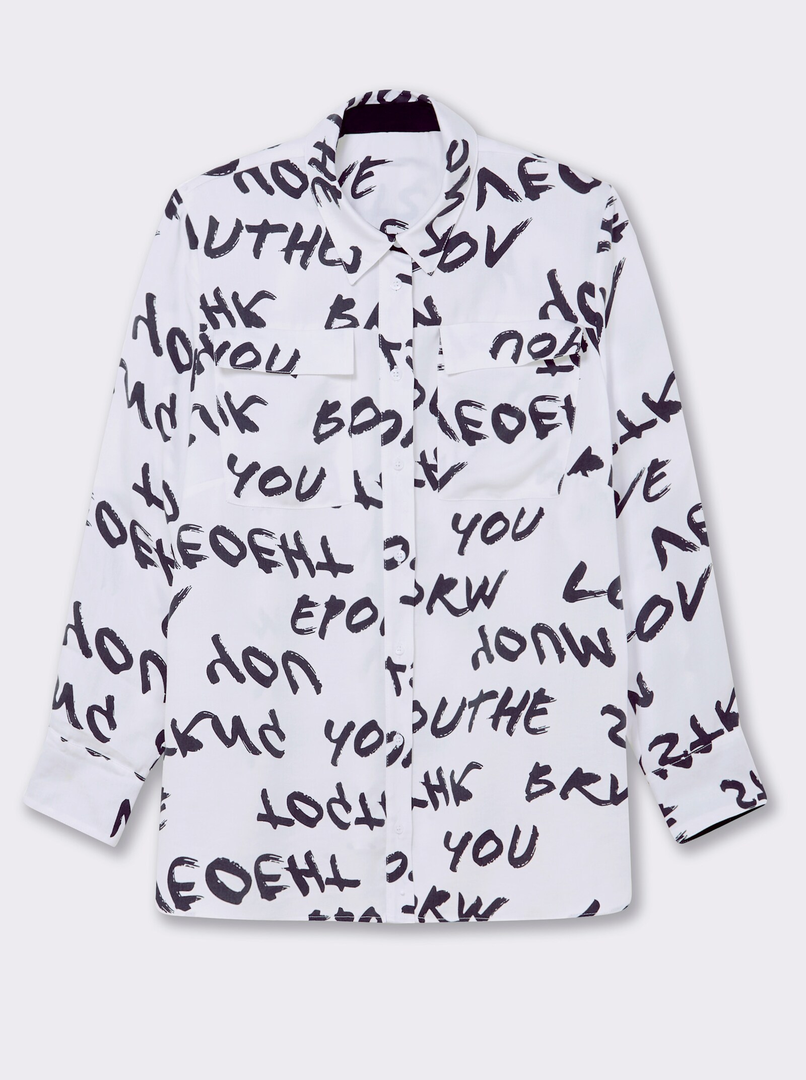 Hemdbluse mit 3/4-Ärmeln, reines Lyocell - weiß-schwarz-bedruckt