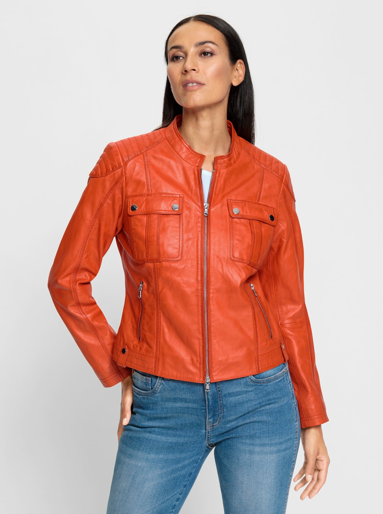 heine Veste en cuir - orange