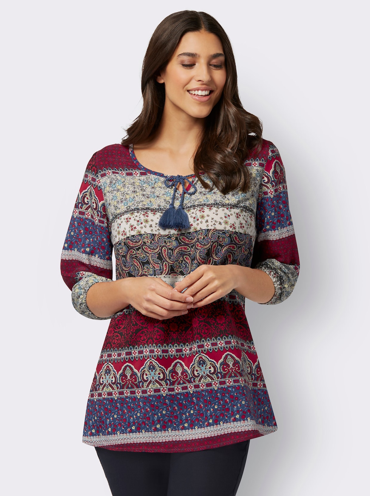 Longline blouse - zwart/rood geprint